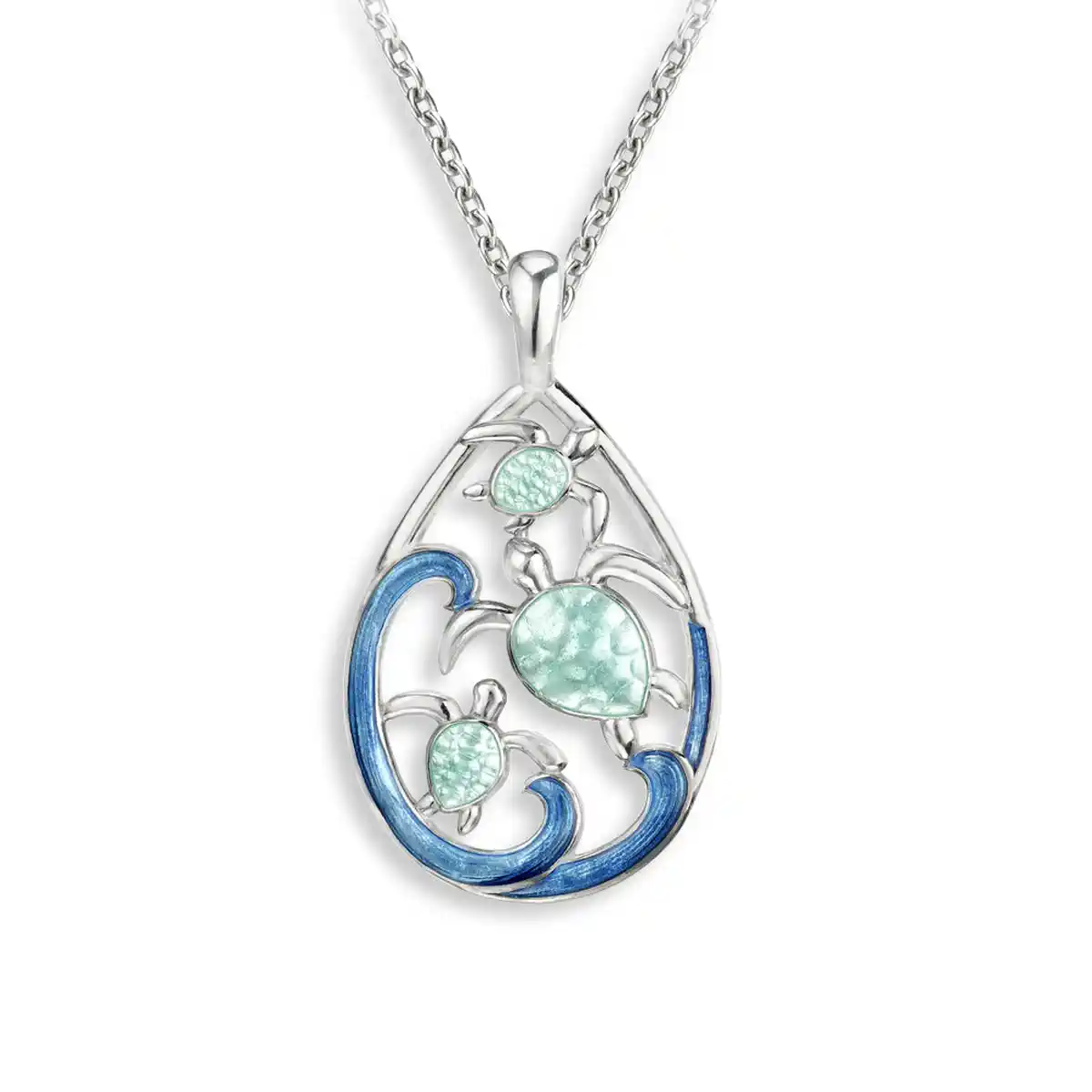 Green Turtles-Teardrop. Sterling Silver
