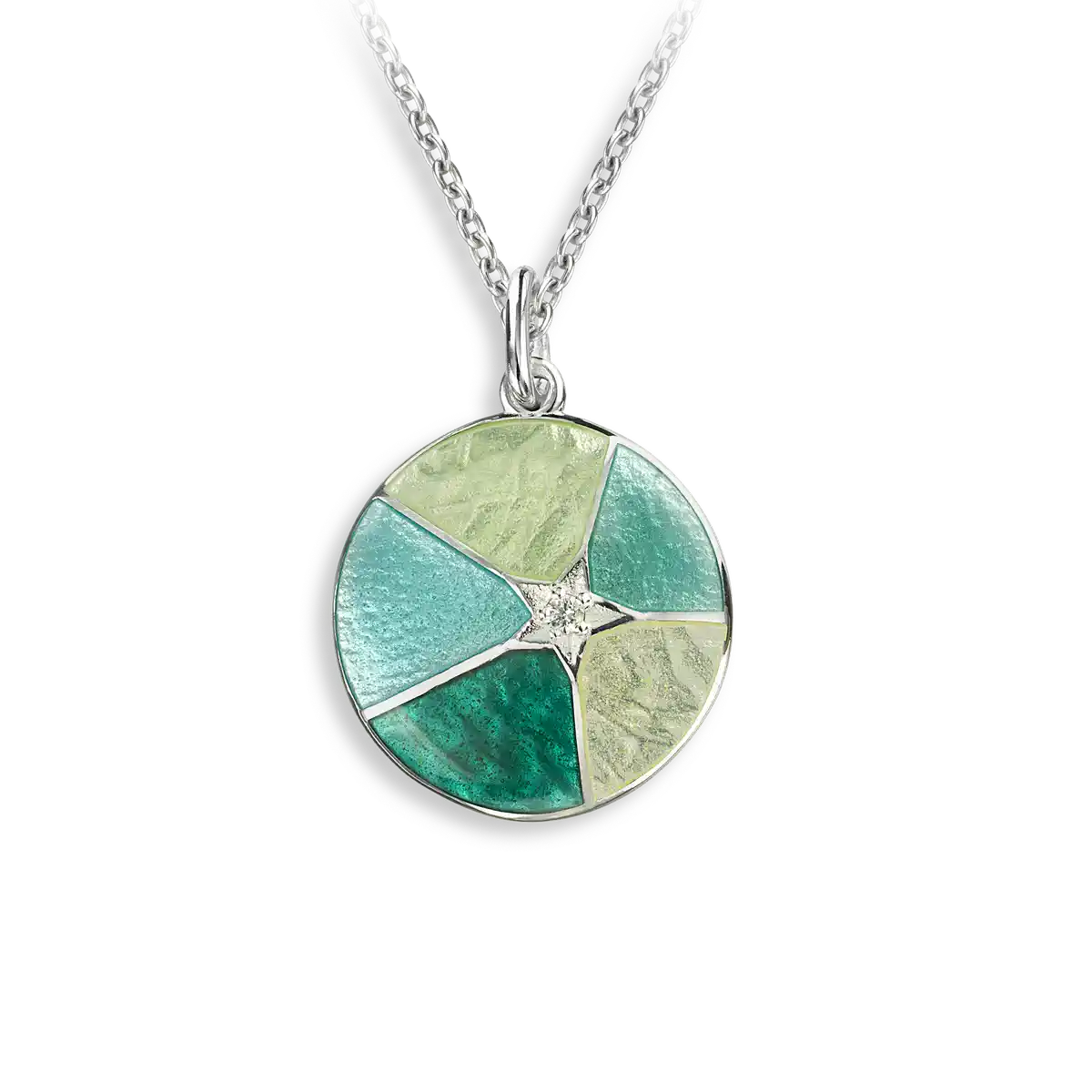 Green Round with Star Necklace. Sterling Silver