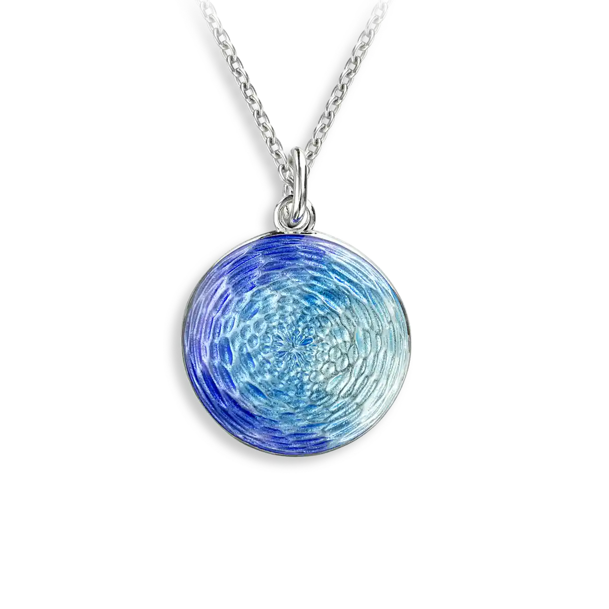 Blue Round Disk Necklace. Sterling Silver