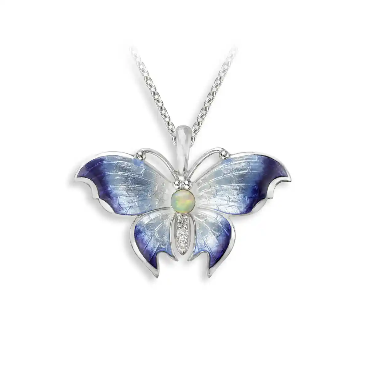 Blue Butterfly Necklace - Opal-White Sapphires. Sterling Silver