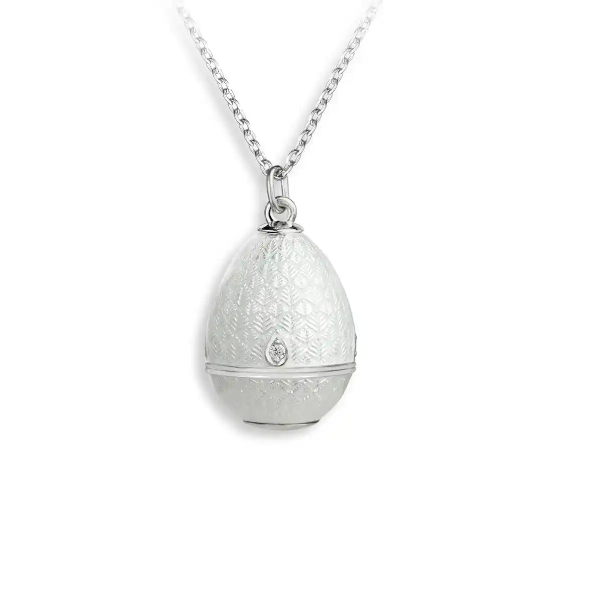 White Egg Necklace - Diamonds. Sterling Silver