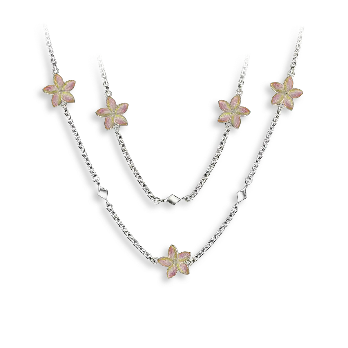 20-inch Pink Plumeria Necklace. Sterling Silver