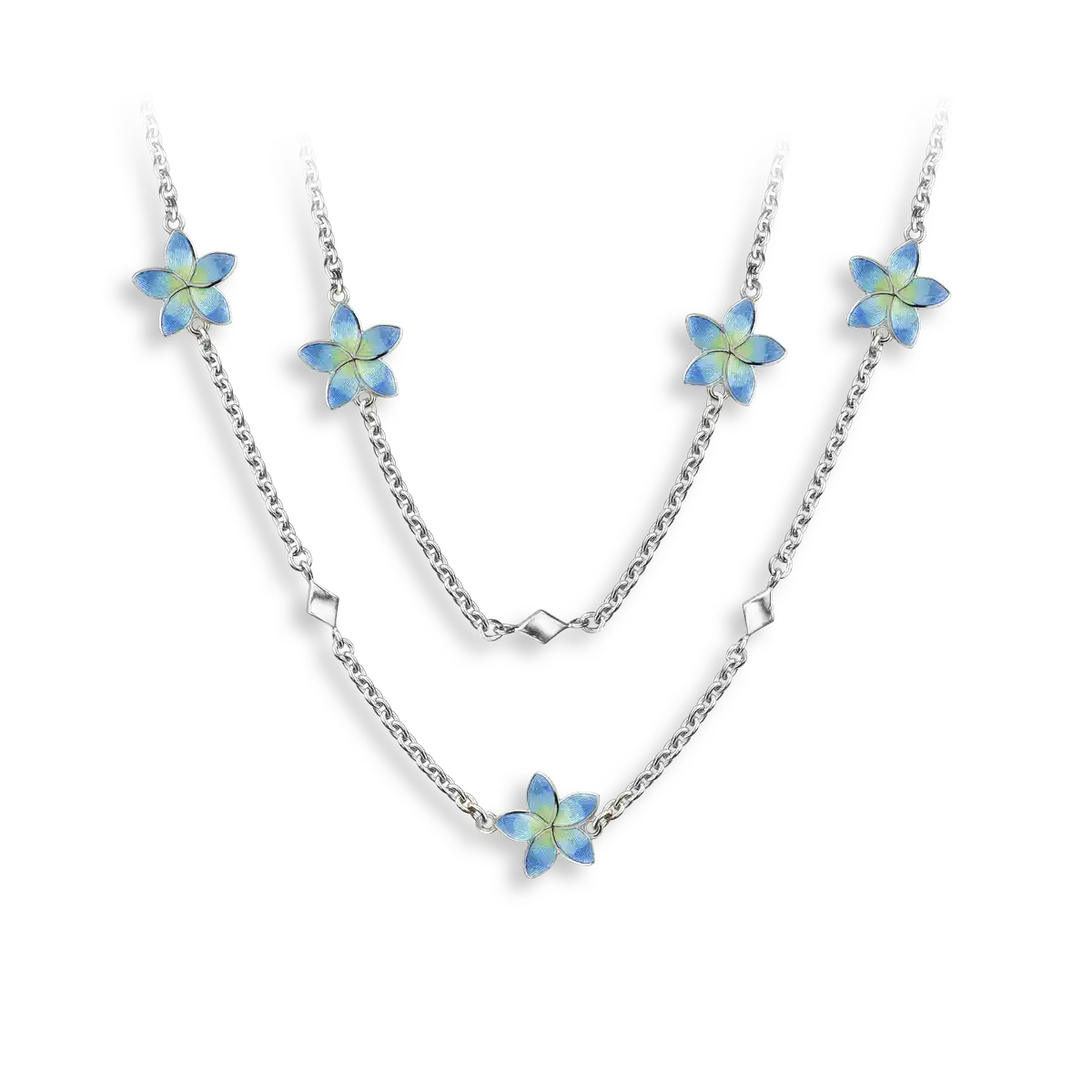20-inch Blue Plumeria Necklace. Sterling Silver