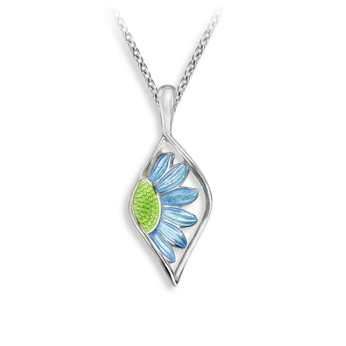 Blue Flower Necklace. Sterling Silver