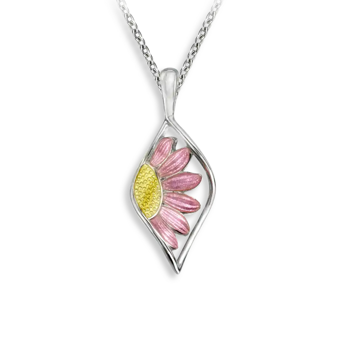 Pink Flower Necklace. Sterling Silver