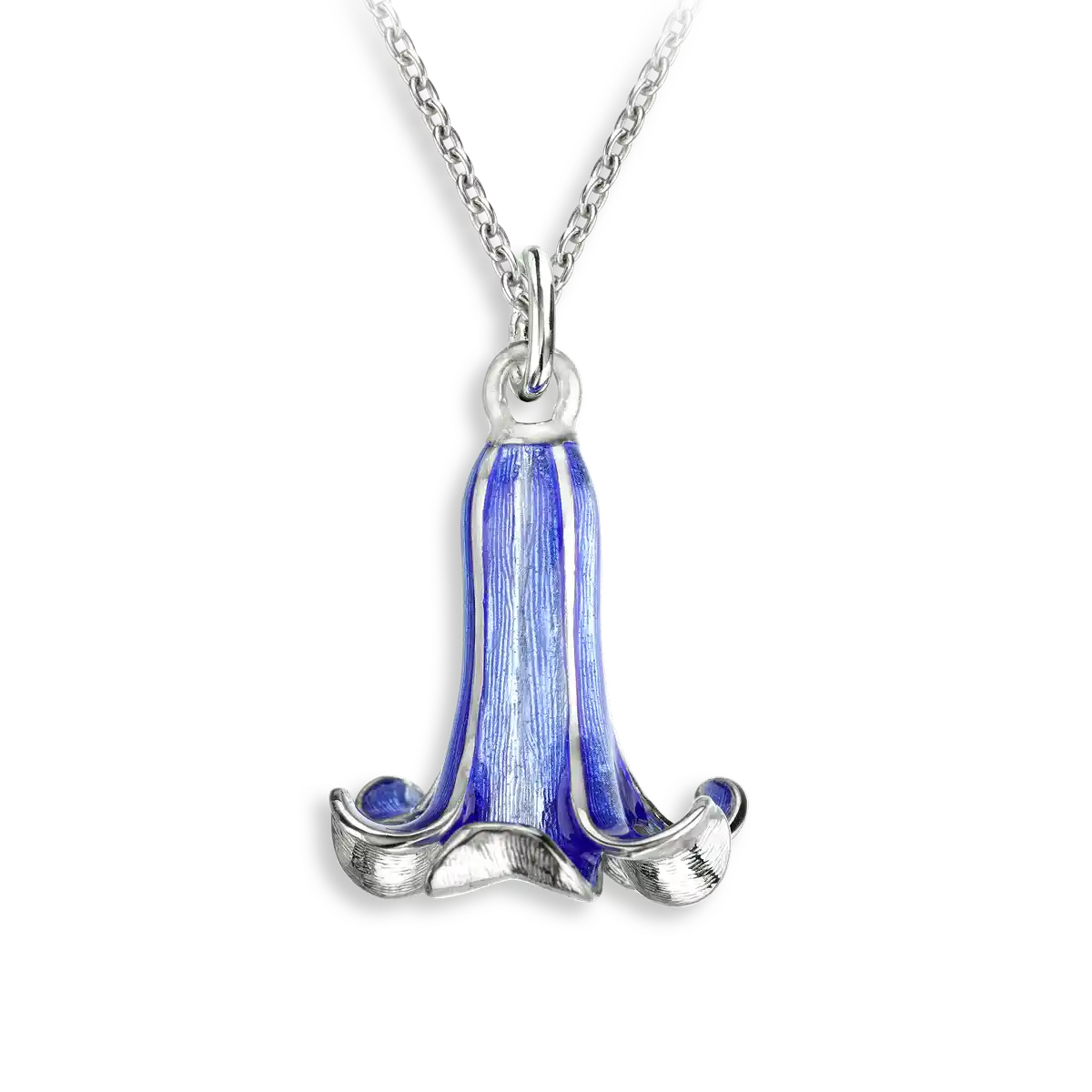 Blue Trumpet Flower Necklace. Sterling Silver