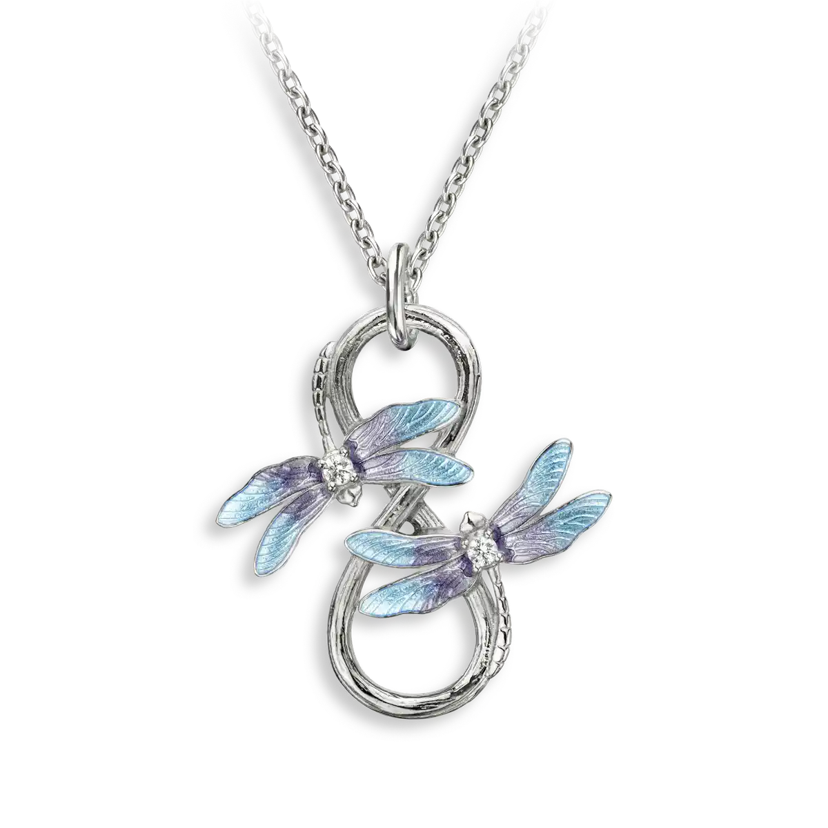 2 Turquoise Dragonfly Necklace-White Sapphires. Sterling Silver