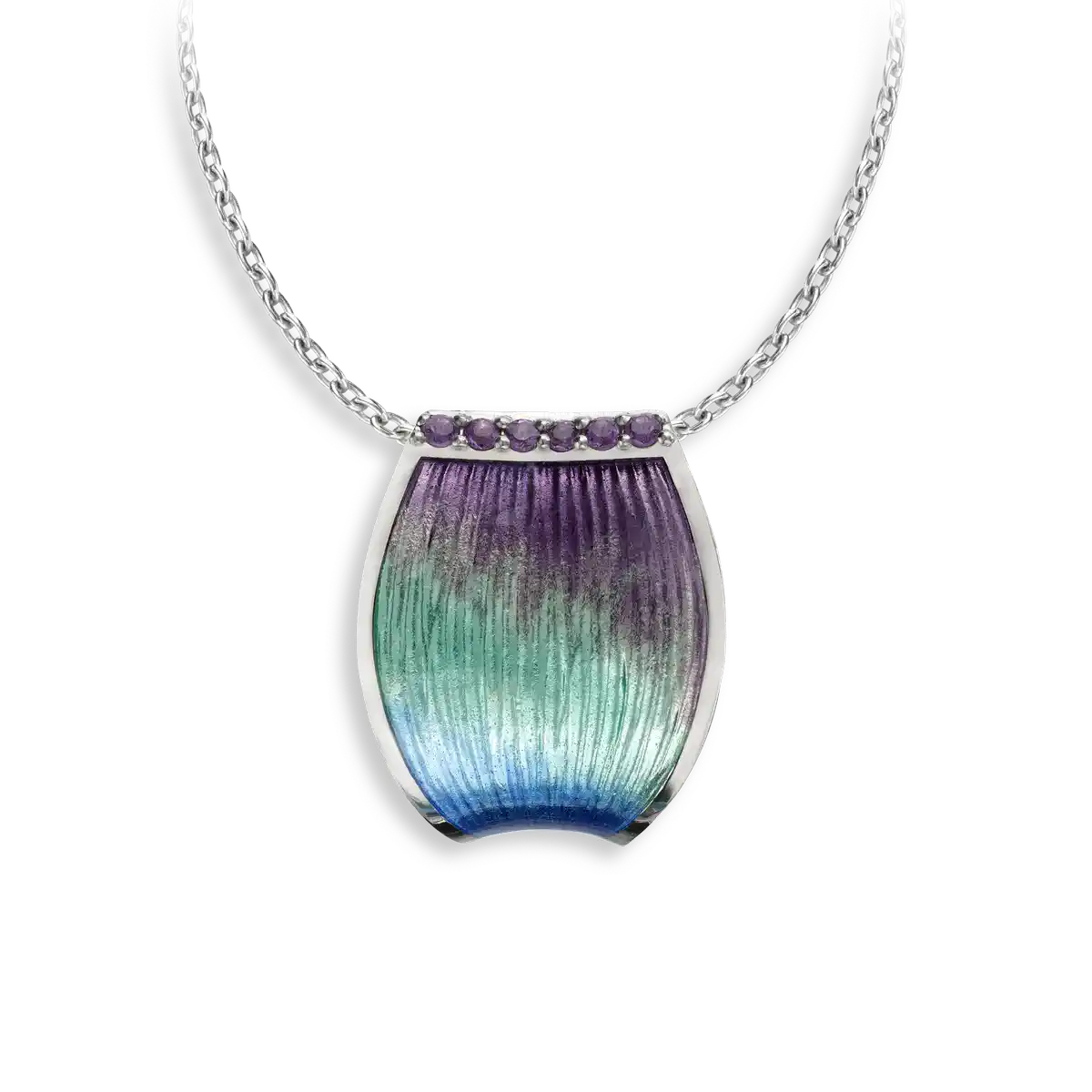 Purple Wide Hoop Necklace-Amethyst. Sterling Silver