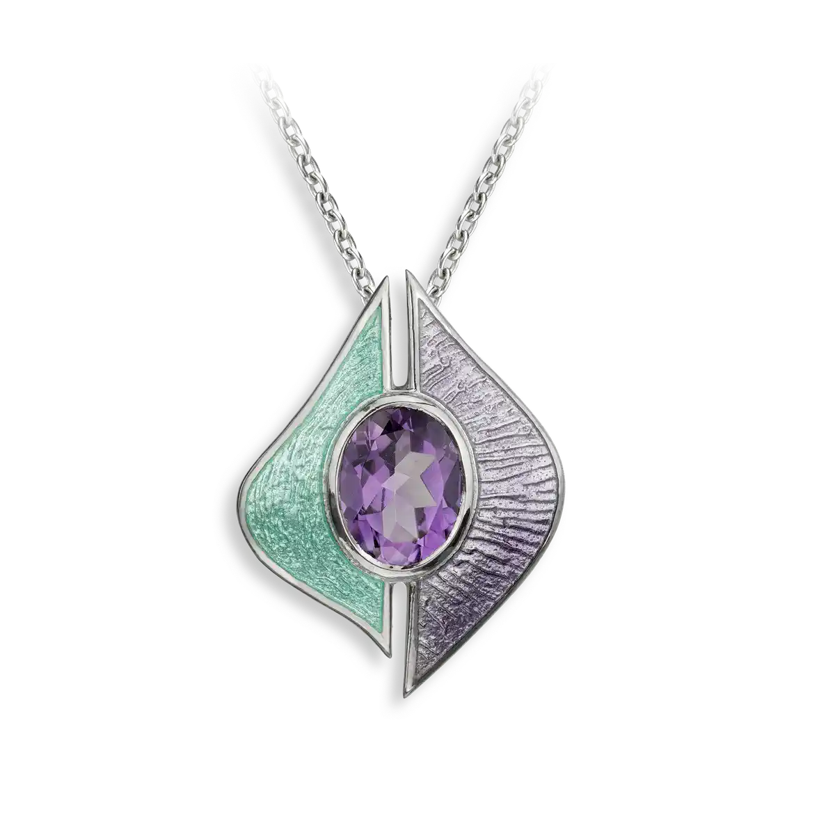 Turquoise Modern Necklace-Amethyst. Sterling Silver