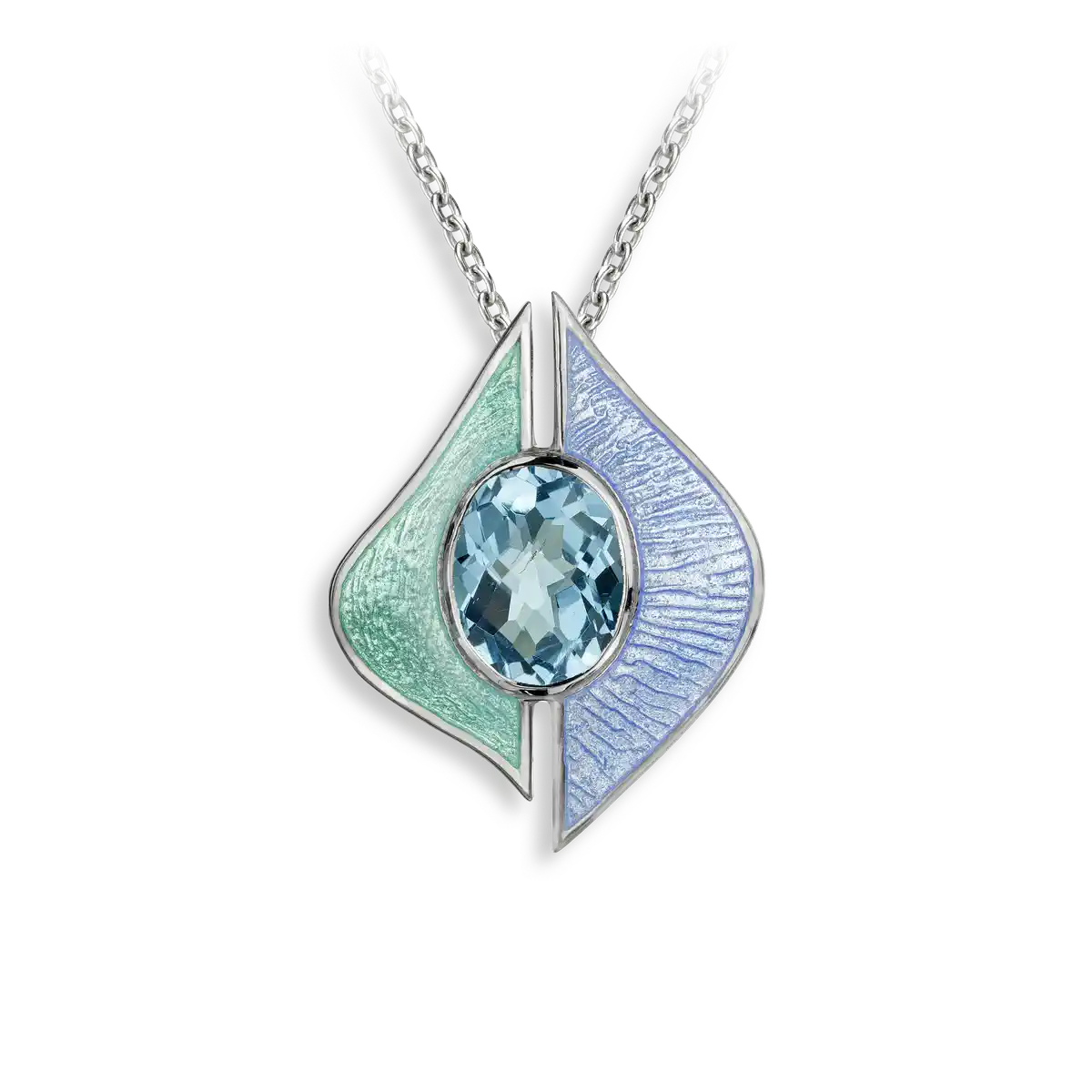 Green Modern Necklace-Swiss Blue Topaz. Sterling Silver