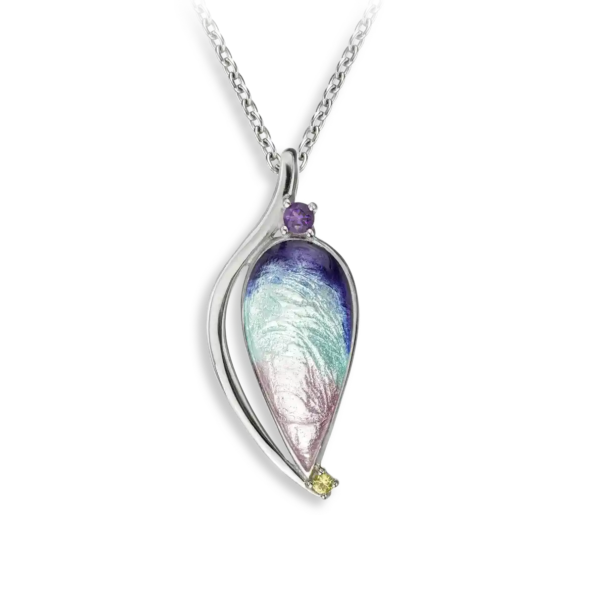 Blue Teardrop Necklace-Amethyst-Yellow Sapphires. Sterling Silver