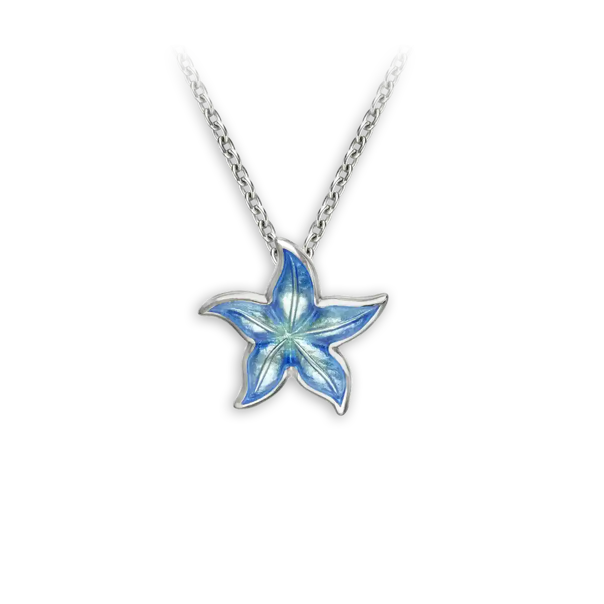 15mm Blue Starfish Necklace. Sterling Silver