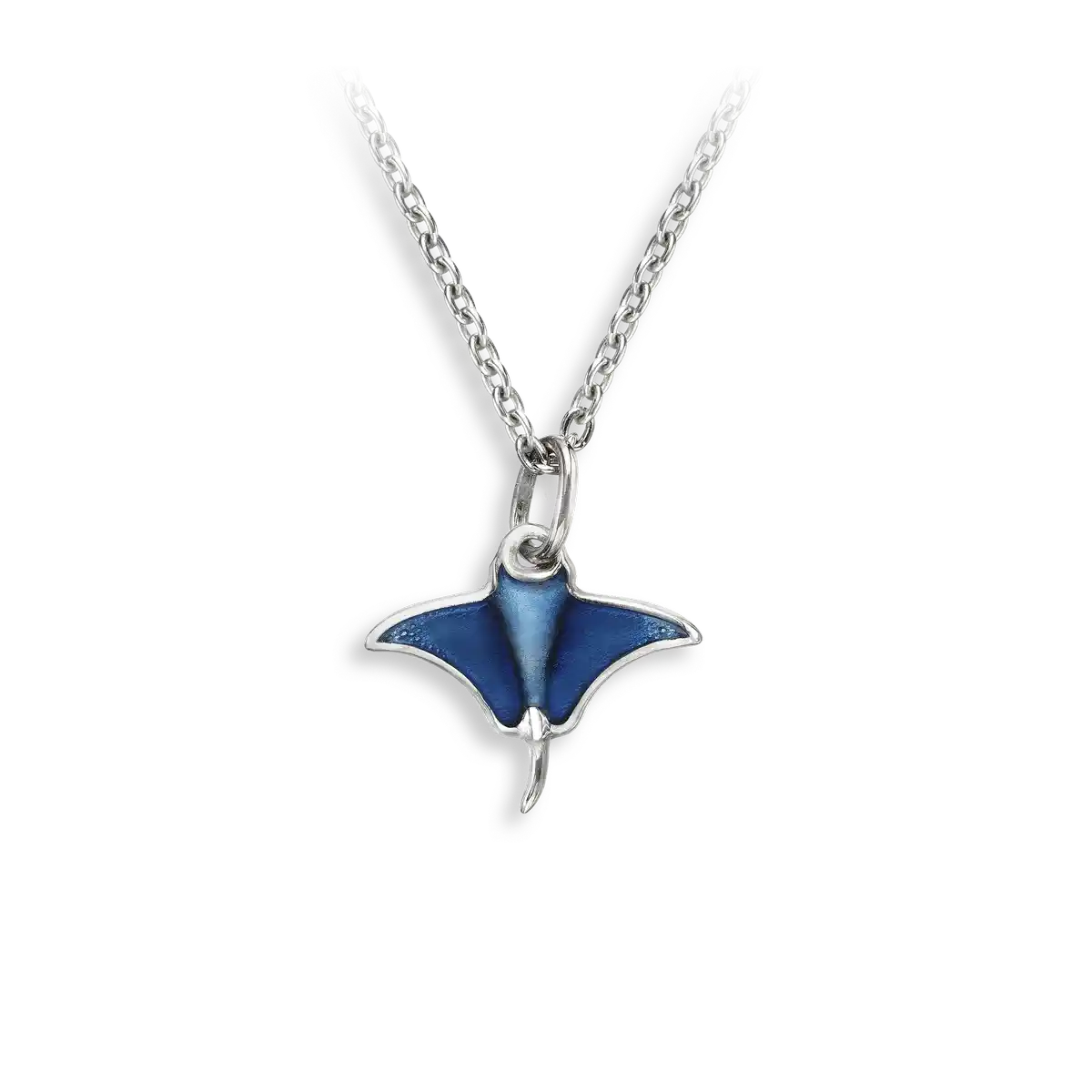 Blue Manta Ray Necklace. Sterling Silver