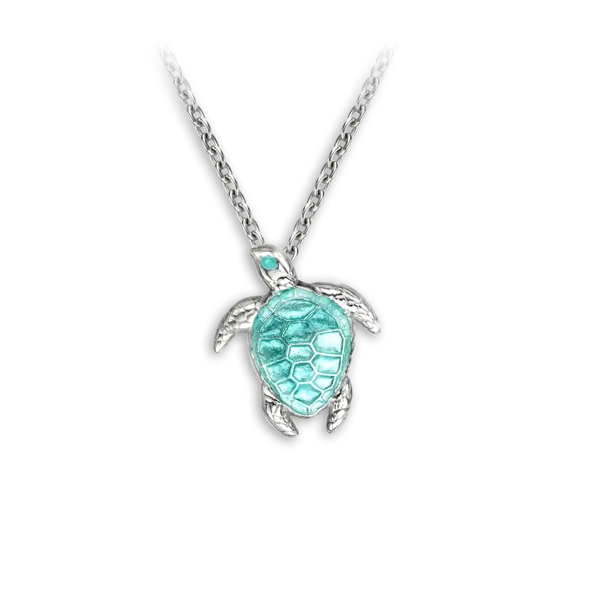 Green Turtle Necklace. Sterling Silver