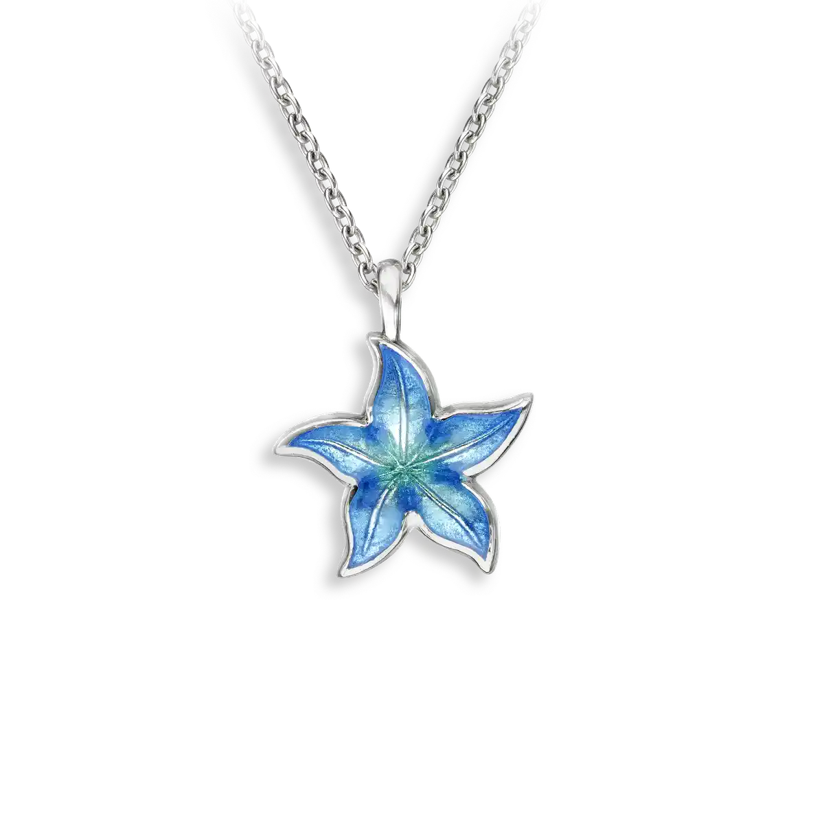 12 mm Blue Starfish Necklace. Sterling Silver