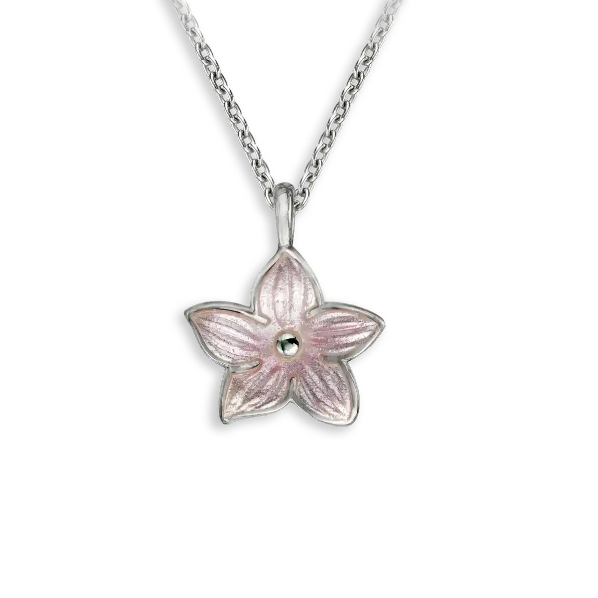 Pink 5-Petal Flower Necklace. Sterling Silver