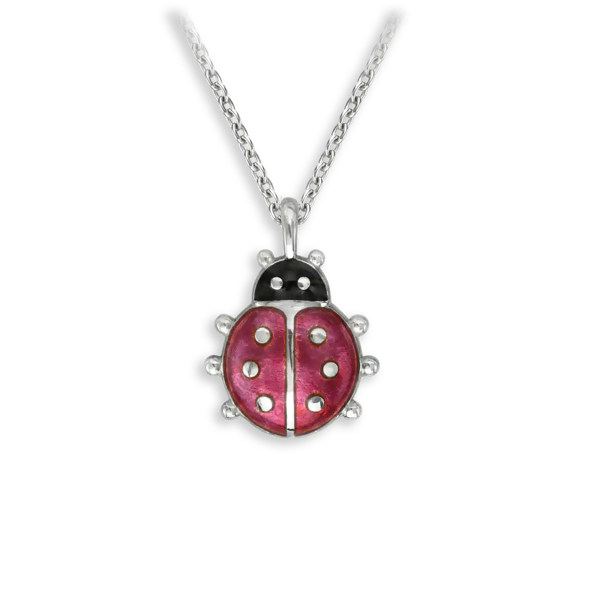 Red Ladybug Necklace. Sterling Silver