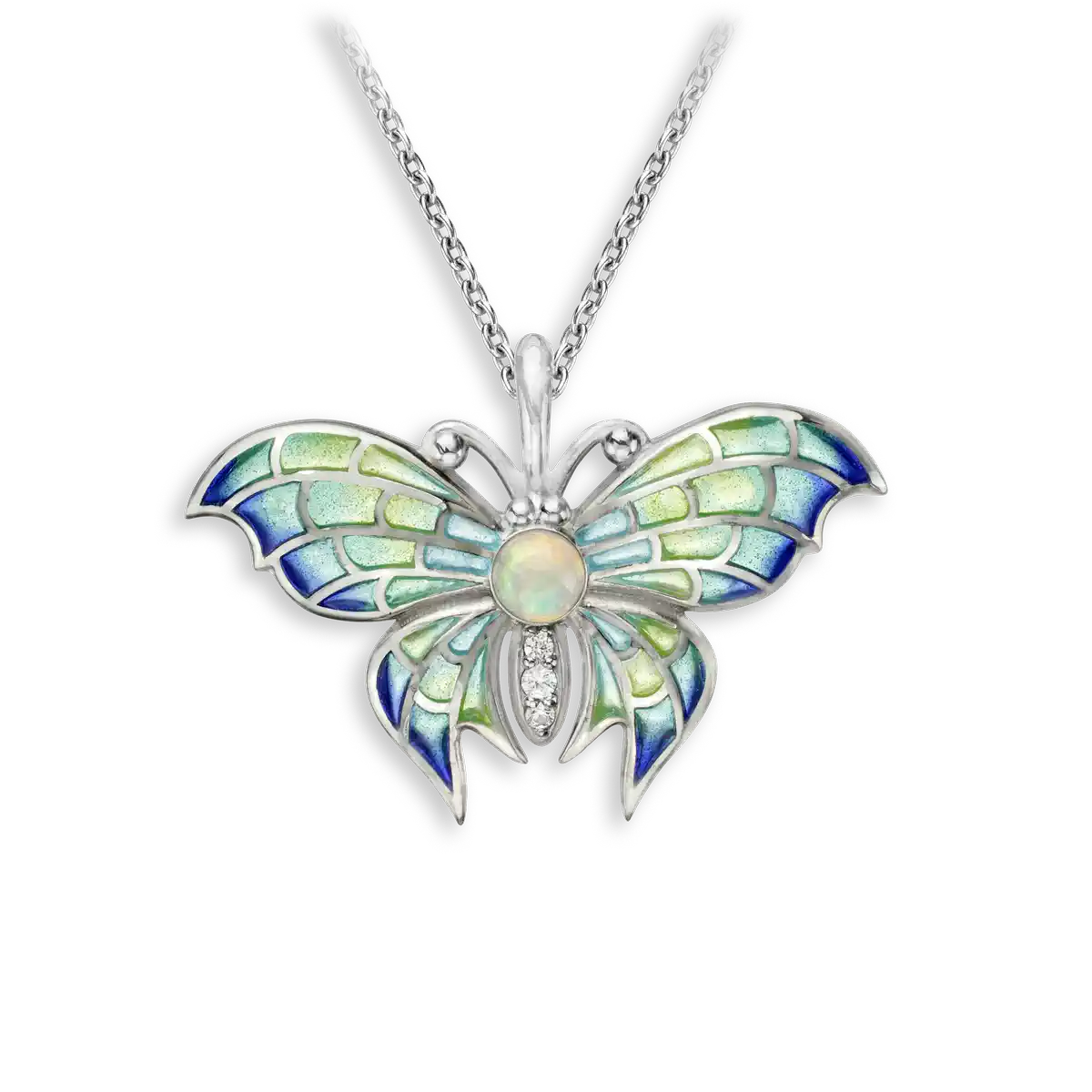 25mm Green Plique-a-Jour Necklace. Sterling Silver-Opal