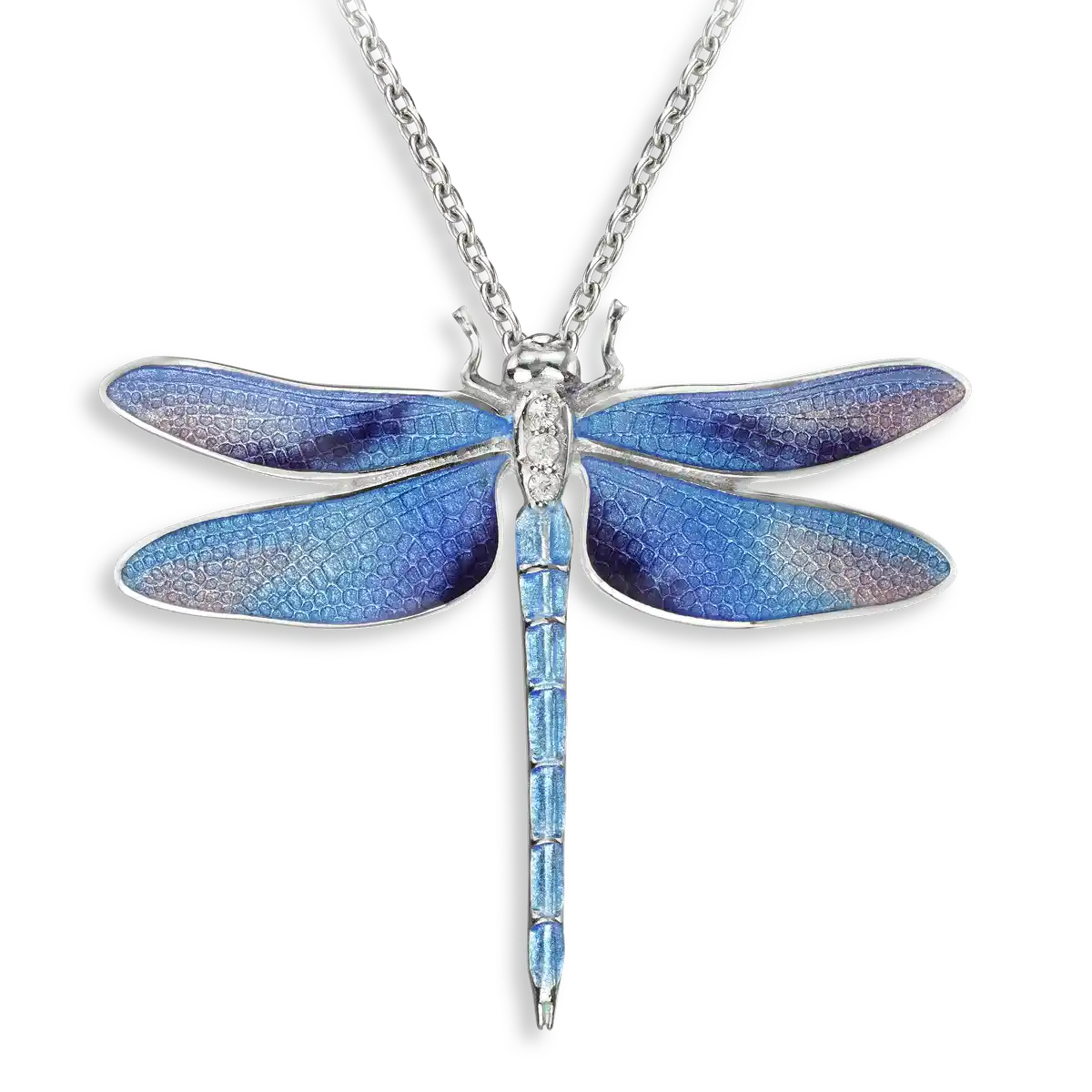 Purple and Turquoise Dragonfly Necklace. White Sapphires.