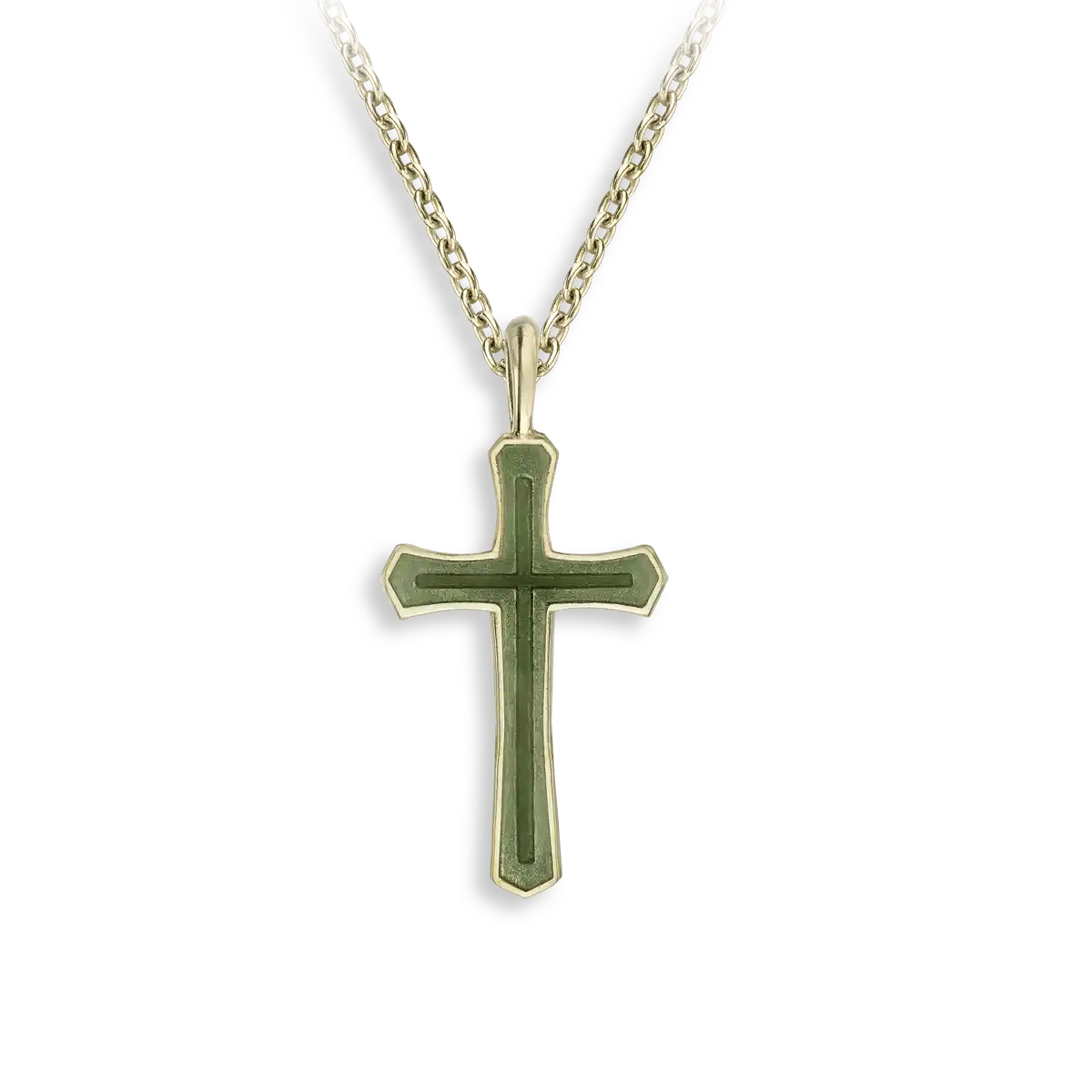 Green Cross Necklace. Sterling Silver-Gold Plated