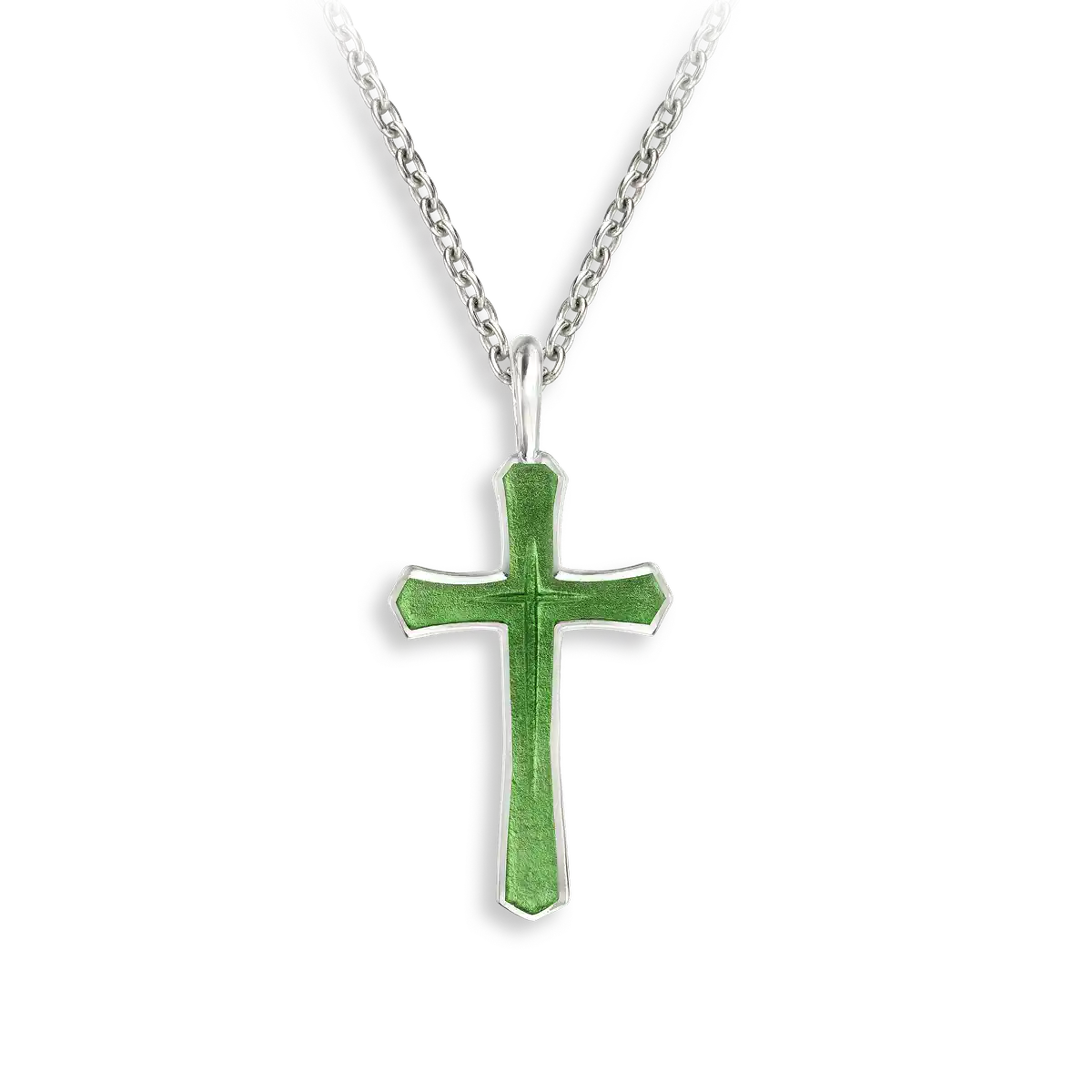 Green Cross Necklace. Sterling Silver.