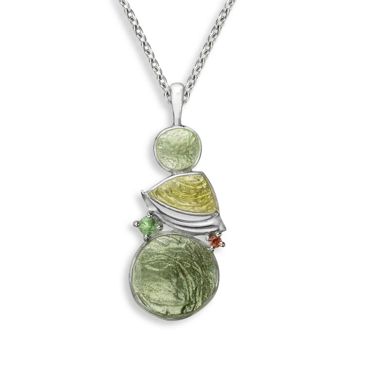 Green and Yellow Modern Necklace.Tsavorite. Orange Sapphire.