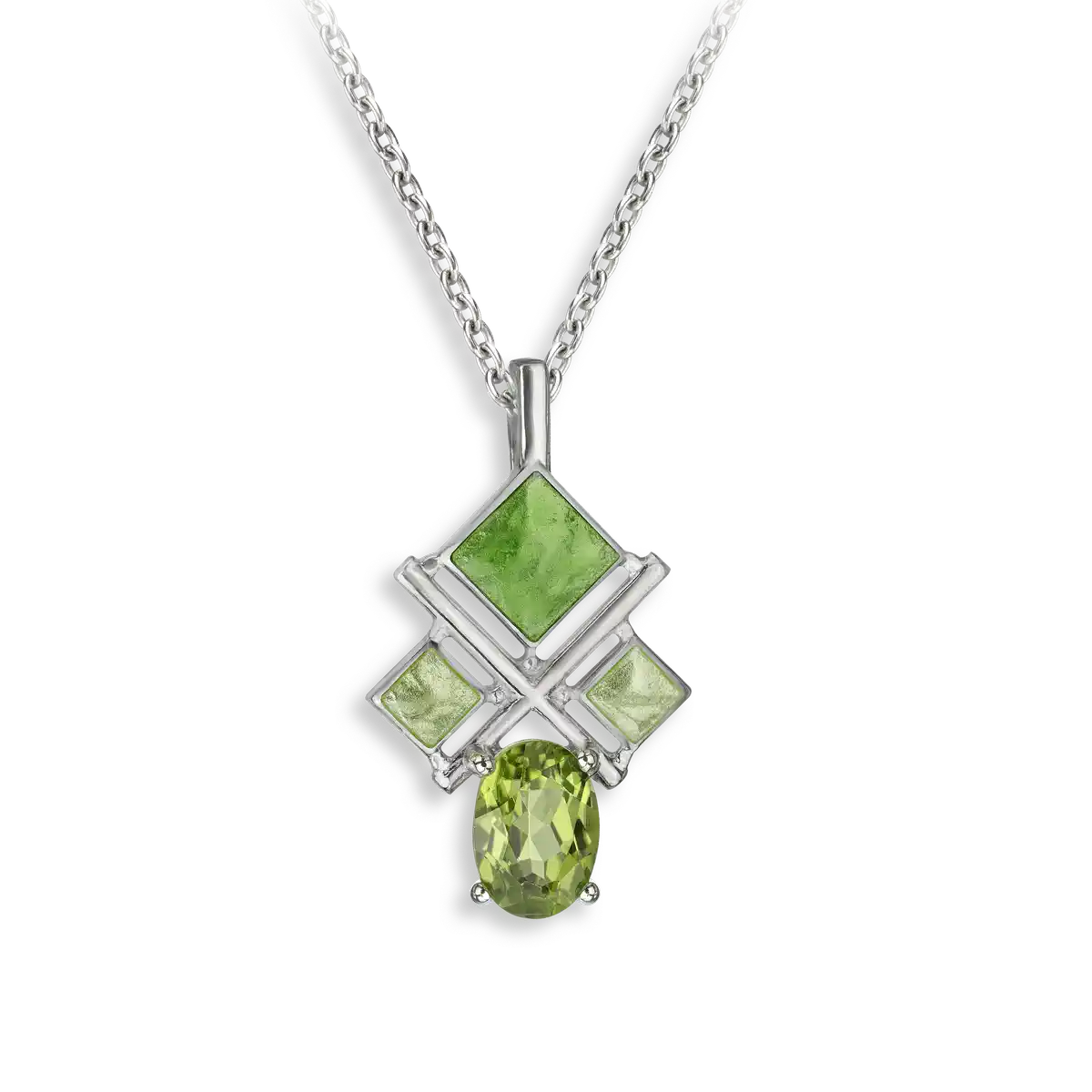 Green Modern Necklace. Peridot.