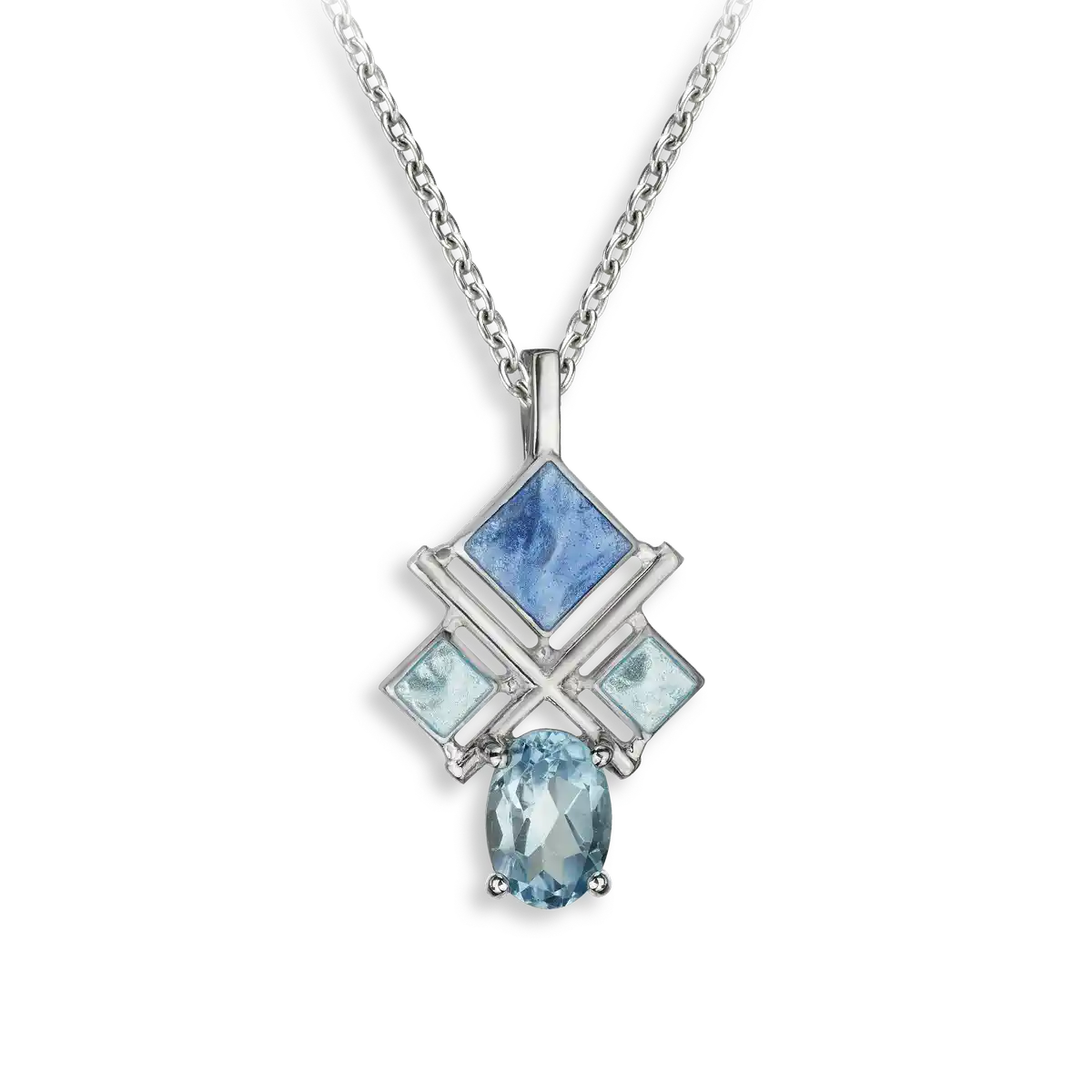 Blue Modern Necklace. Swiss Blue Topaz.