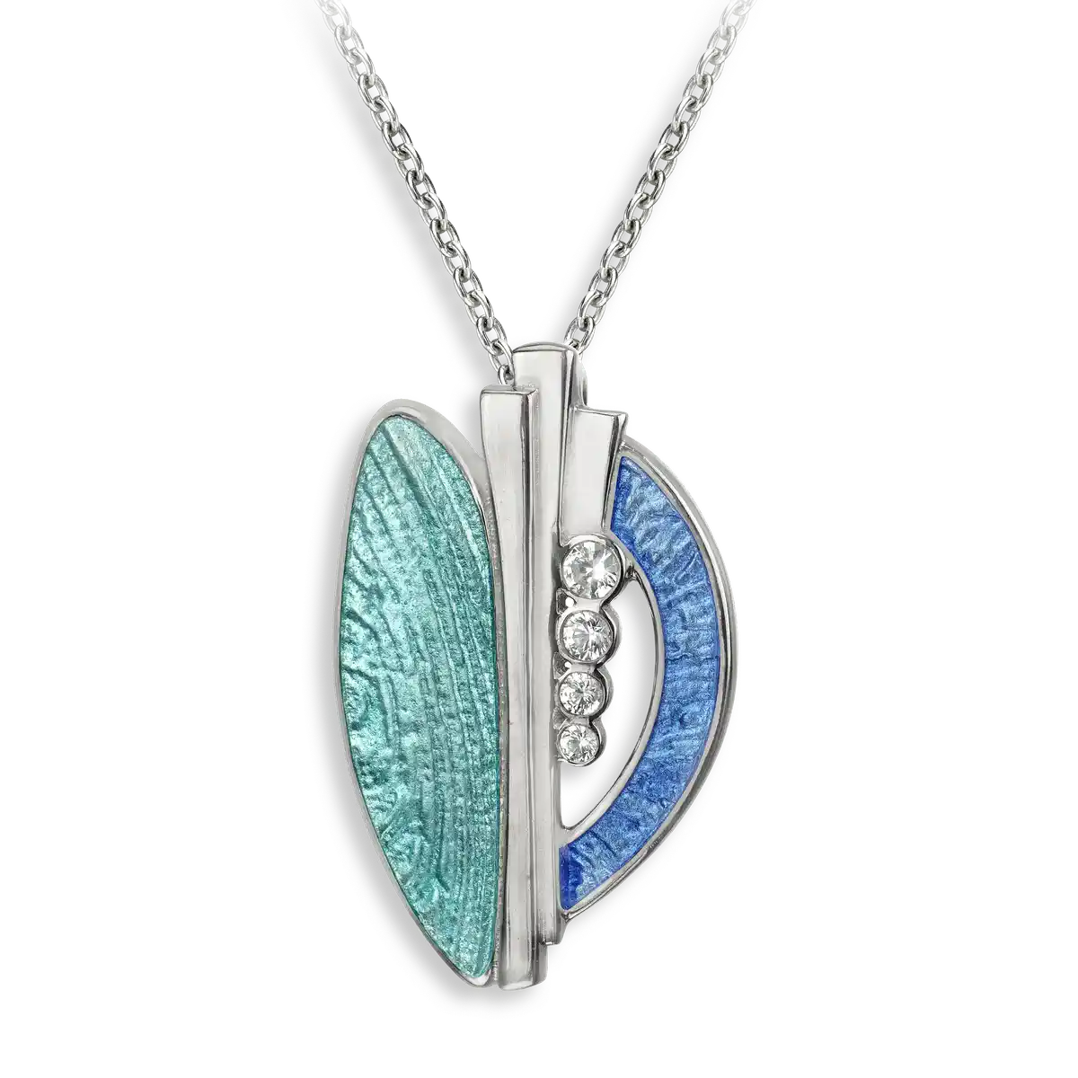 Blue and Green Ovals Necklace. White Sapphire.