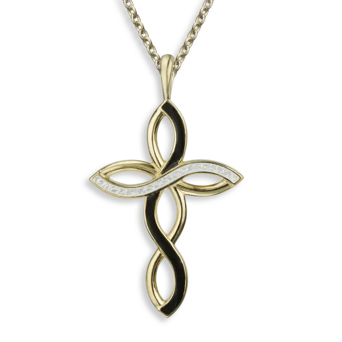 30mm Silver.Gold Plated Black and White Infinity Cross Necklace.