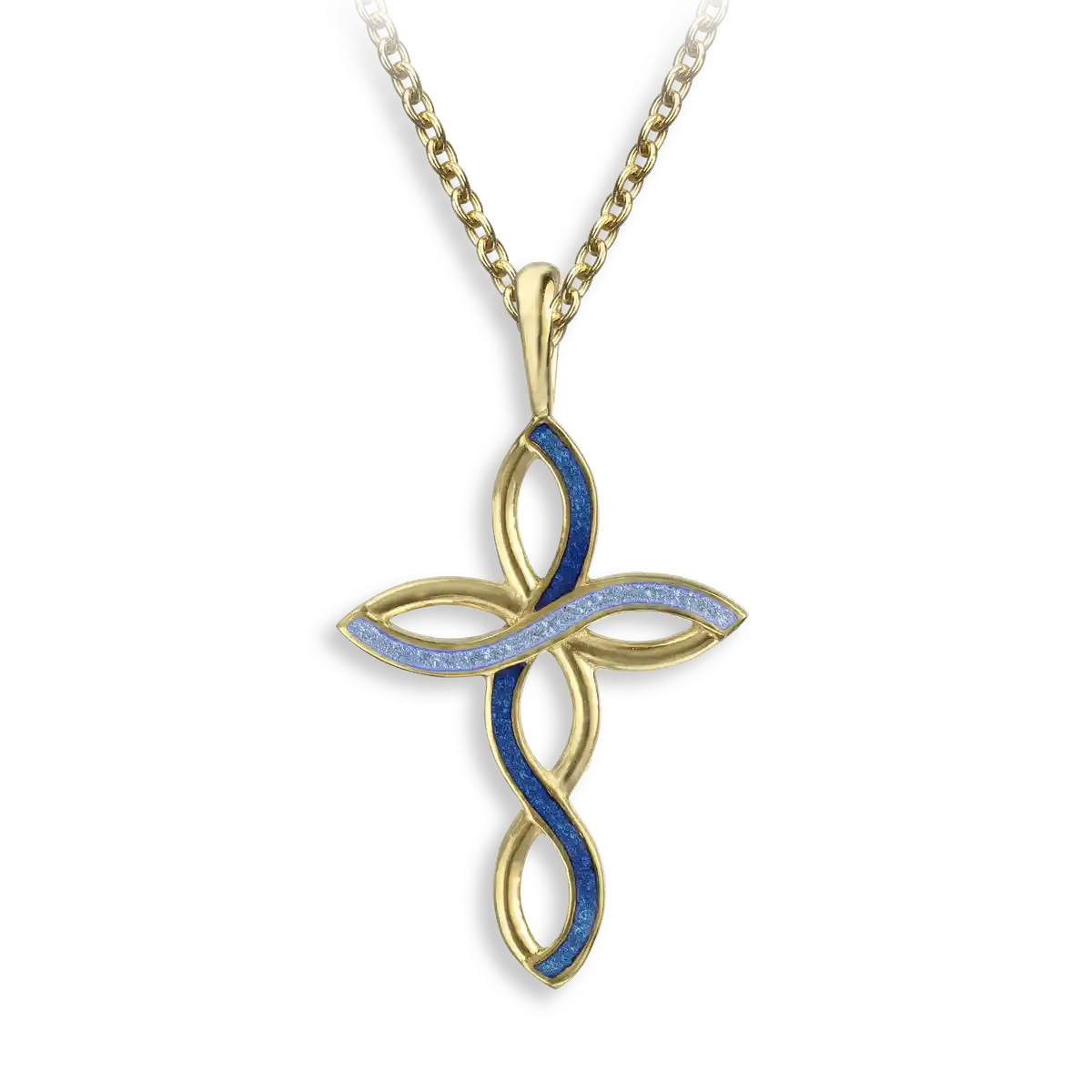 25mm Silver.Gold Plated Blue Infinity Cross Necklace.