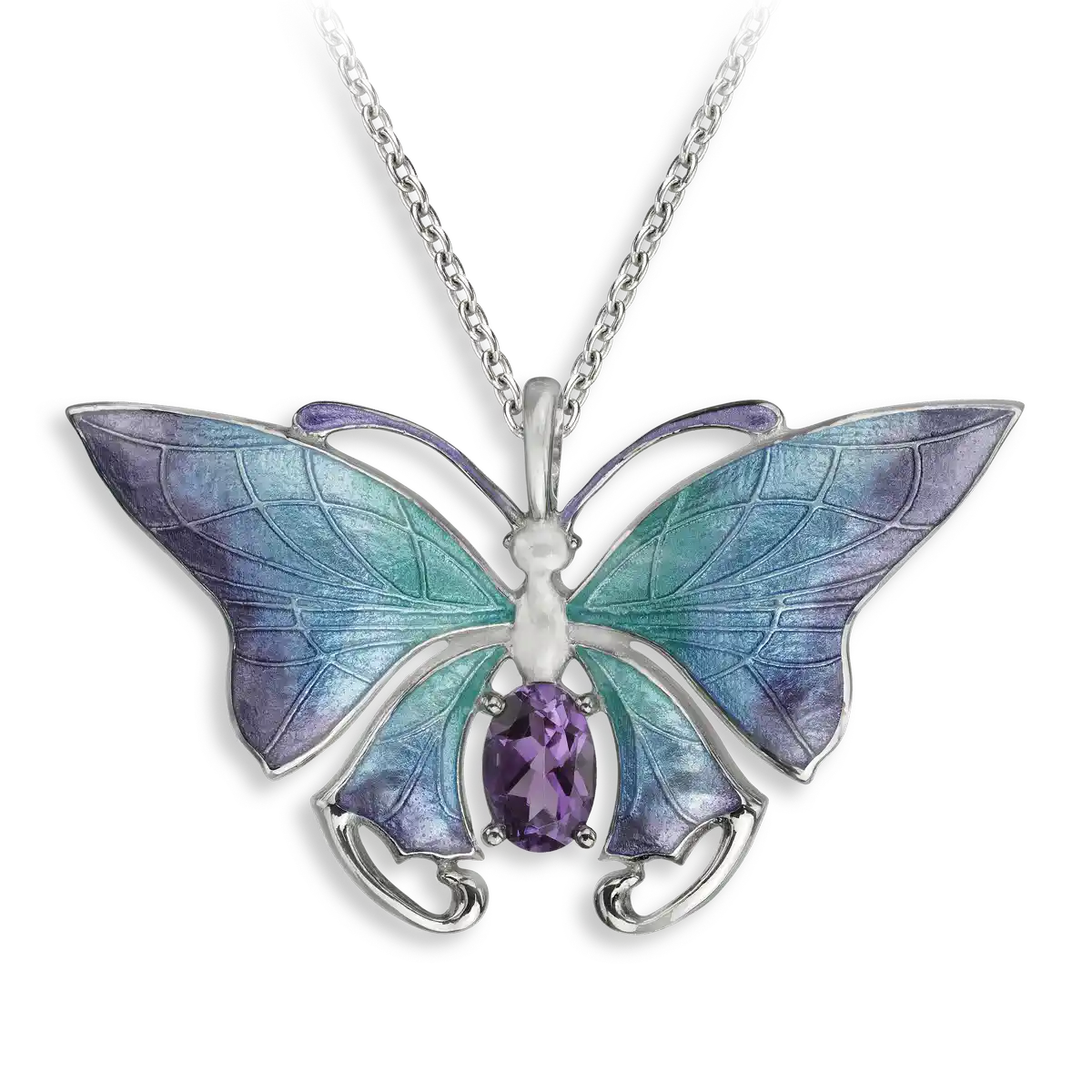 Lavender and Blue Butterfly Necklace. Amethyst.
