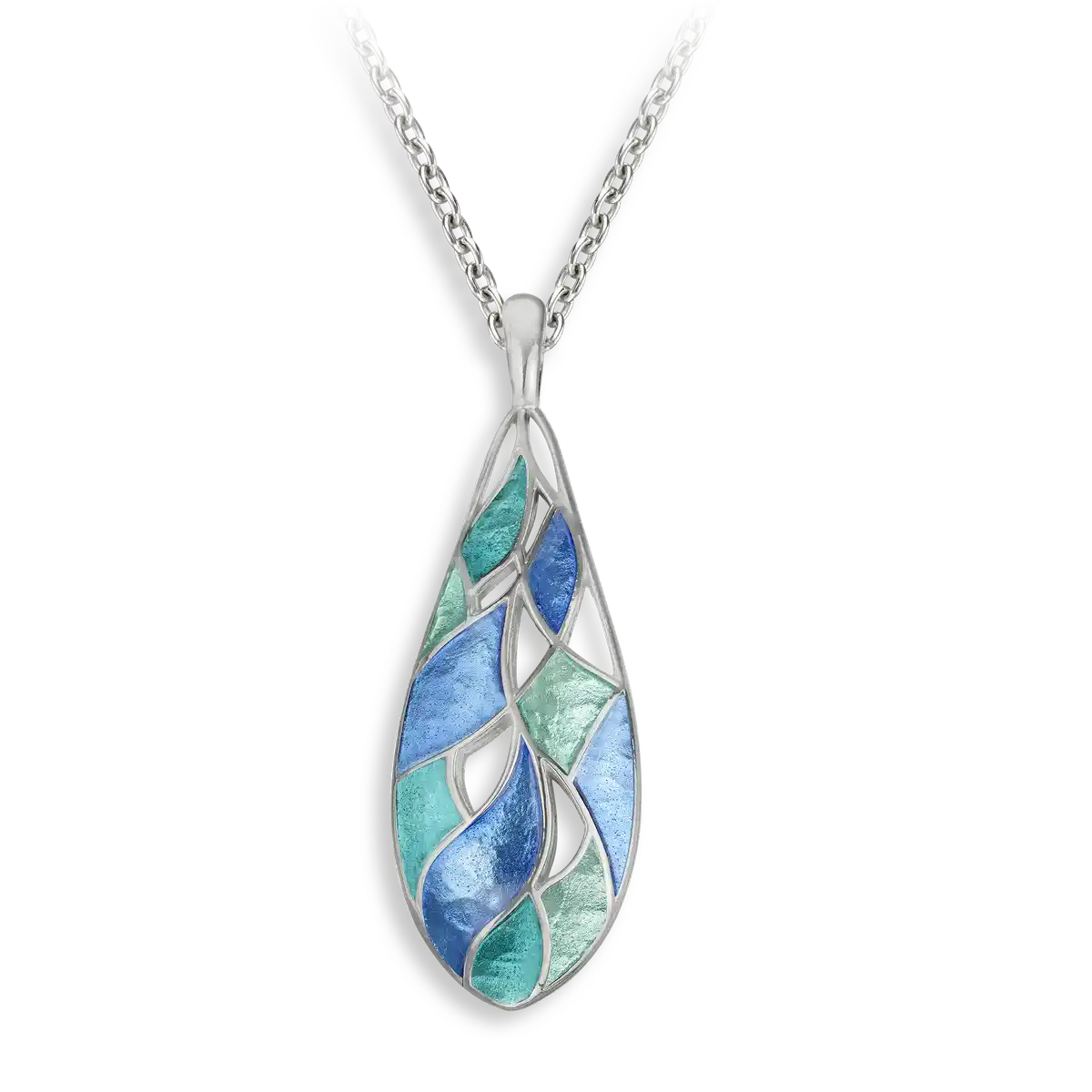 The Light Between -Blue Shades in Motion Necklace.Sterling Silver. Double-Sided