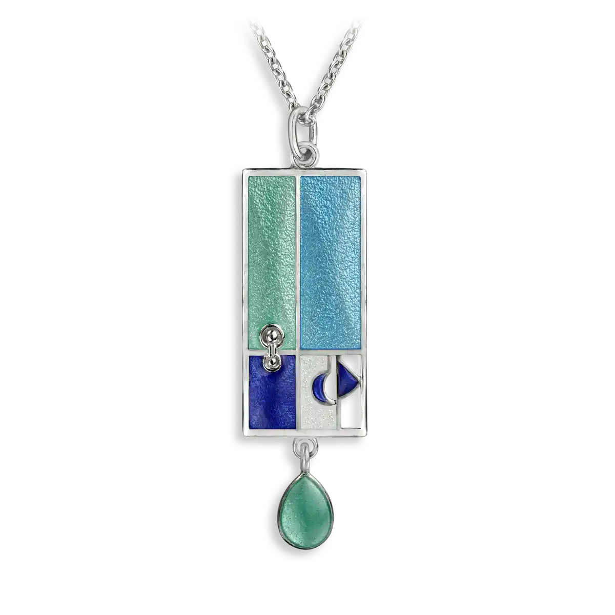 Geometry of Light -Blue Horizon Necklace.Sterling Silver. Double-Sided