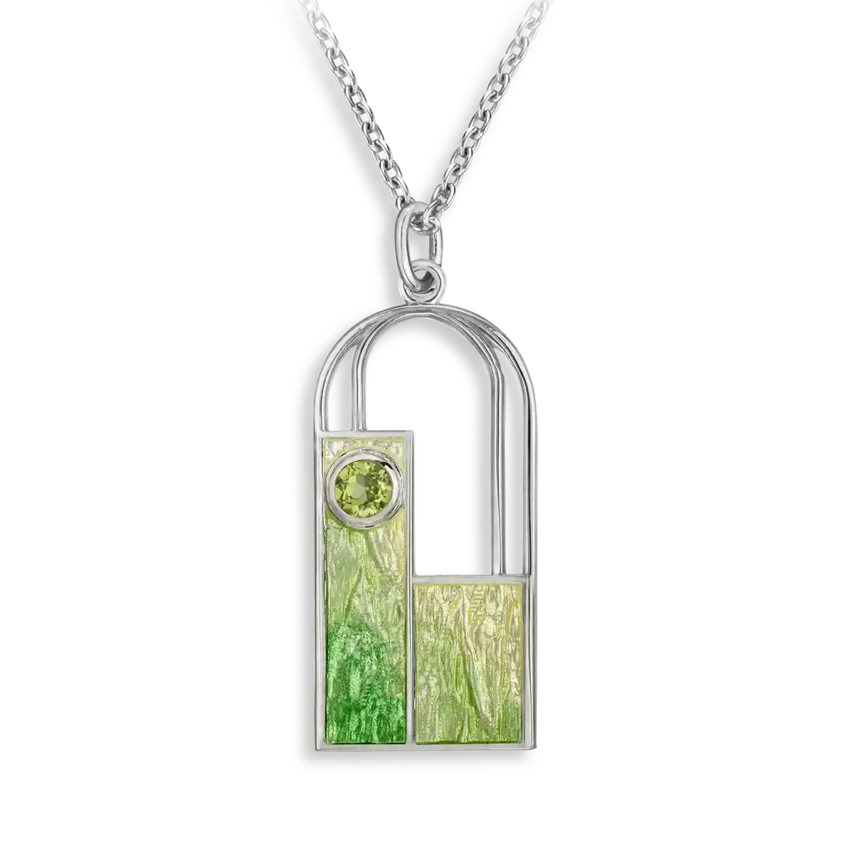 Geometry of Light -Green Archway Necklace-Peridot.Sterling Silver. Double-Sided