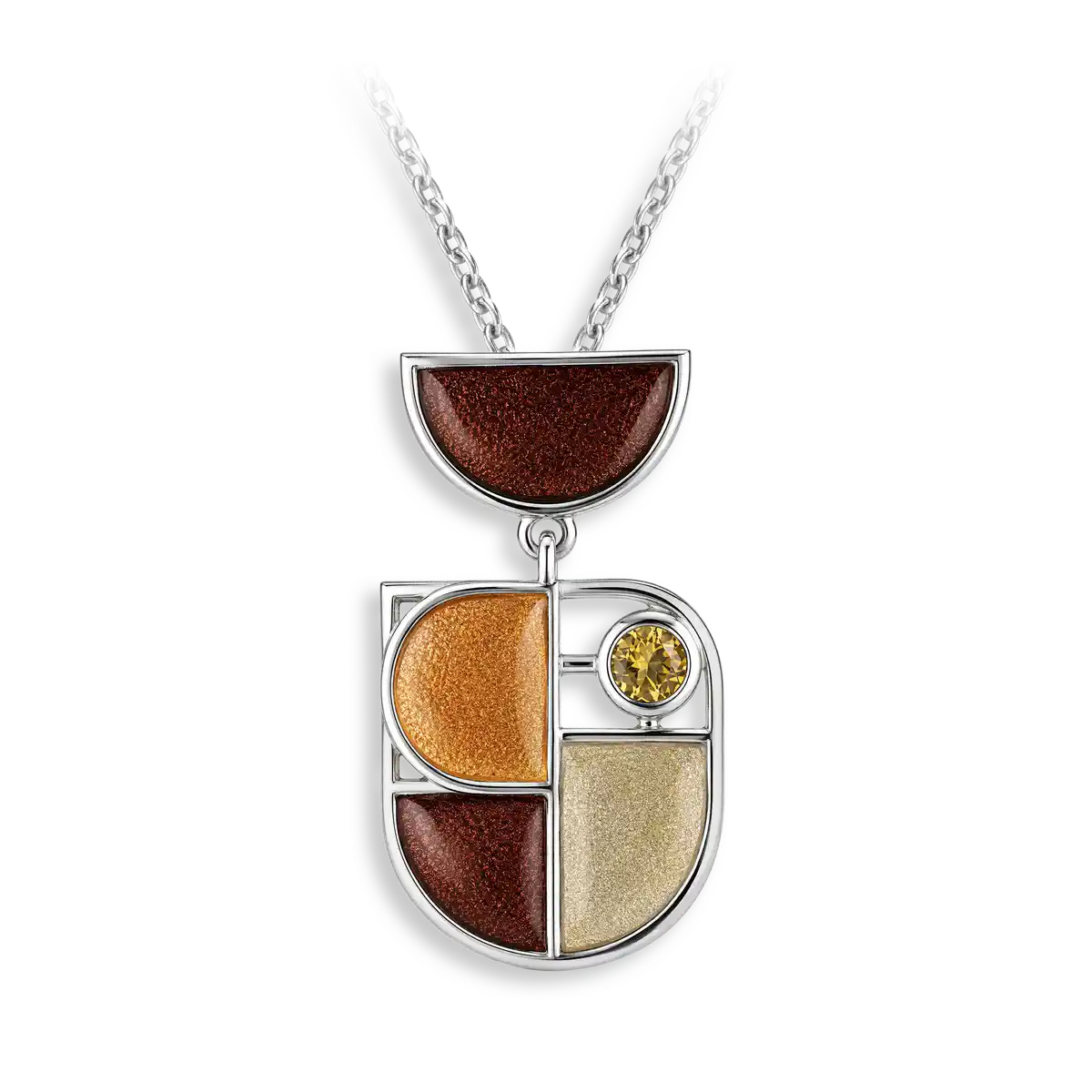 Geometry of Light -Orange Persctive Necklace-Orange Citrine.Sterling Silver. Double-Sided