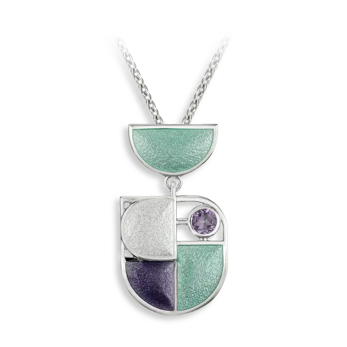 Geometry of Light -Blue Perspective Necklace-Amethyst.Sterling Silver. Double-Sided