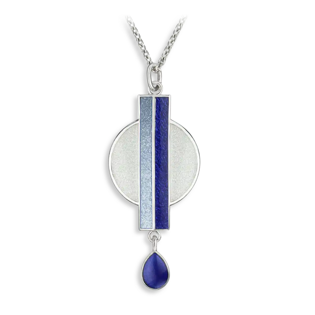 Geometry of Light -Blue & White Axis Necklace.Sterling Silver. Double-Sided