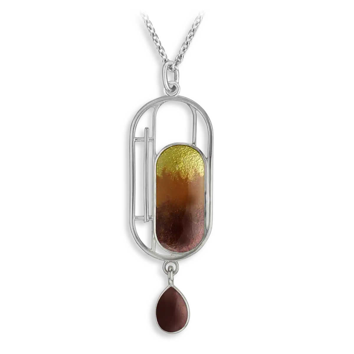 Geometry of Light -Brown Portal Necklace.Sterling Silver. Double-Sided