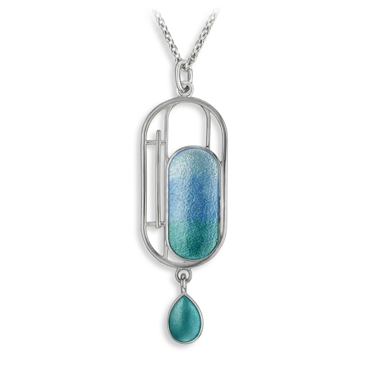 Geometry of Light -Blue Portal Necklace.Sterling Silver. Double-Sided