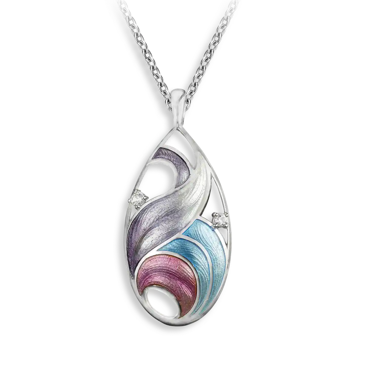 The Light Between -Blue & Pink Breeze Oval Necklace-White Sapphires.Sterling Silver. Double-Sided