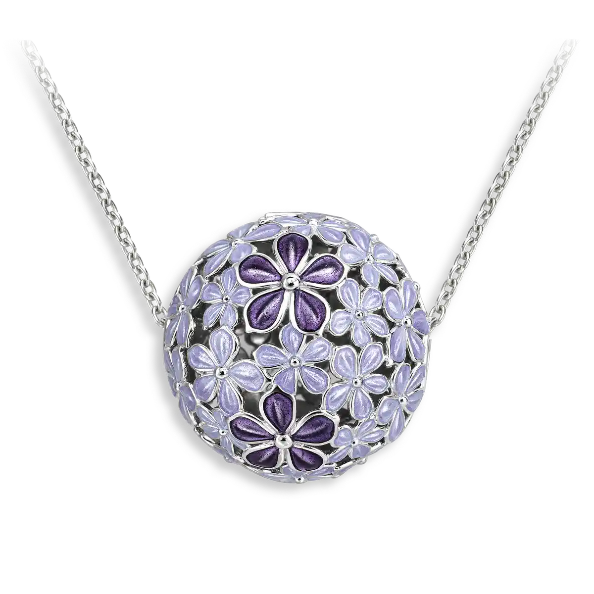 23mm Beyond Blossom -Purple Round Ball Flower Necklace.Sterling Silver