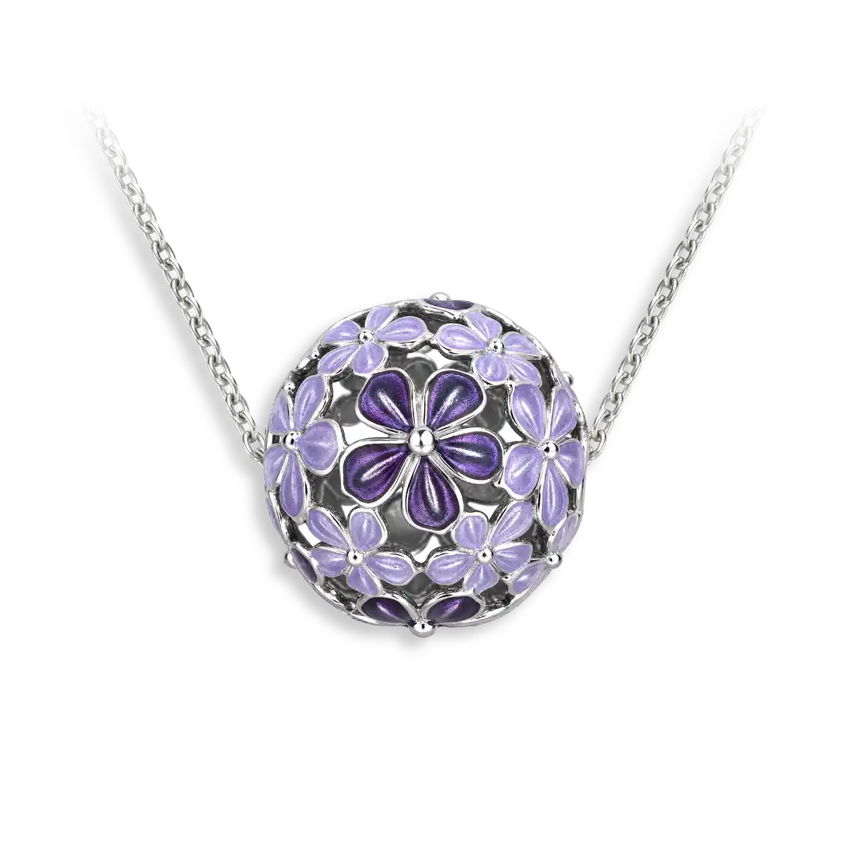 20mm Beyond Blossom -Purple Round Ball Flower Necklace.Sterling Silver