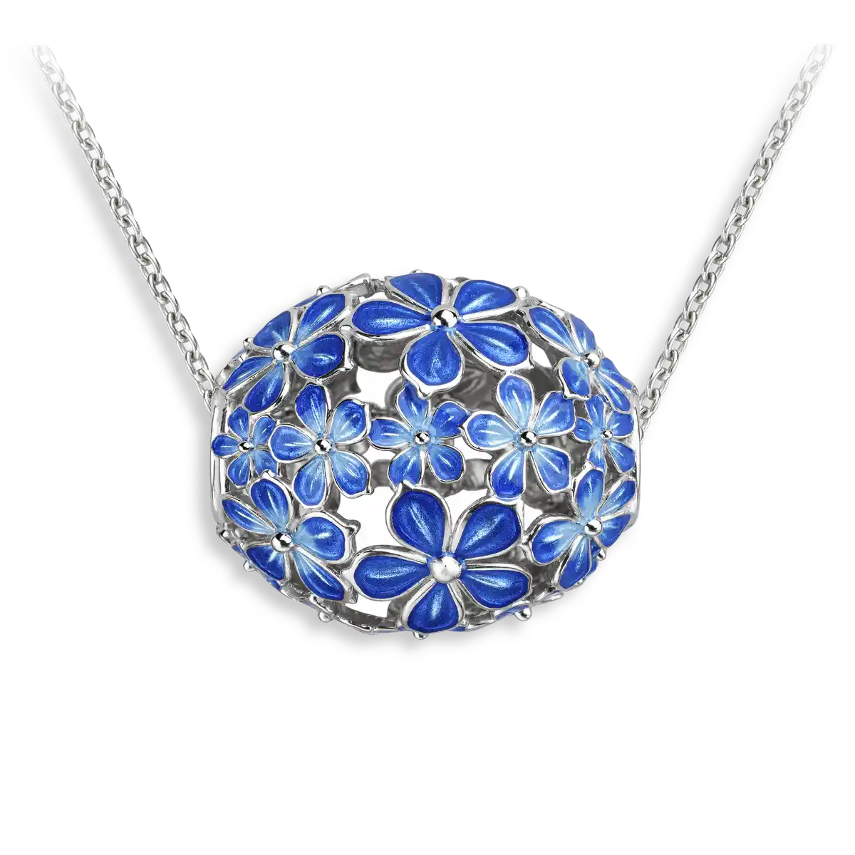 25mm Beyond Blossom -Blue Oval Ball Flower Necklace.Sterling Silver