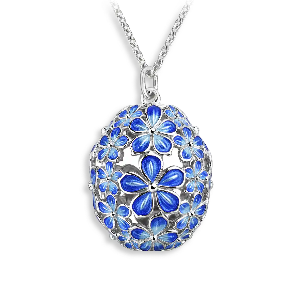 25mm Beyond Blossom -Blue Oval Flower Necklace.Sterling Silver