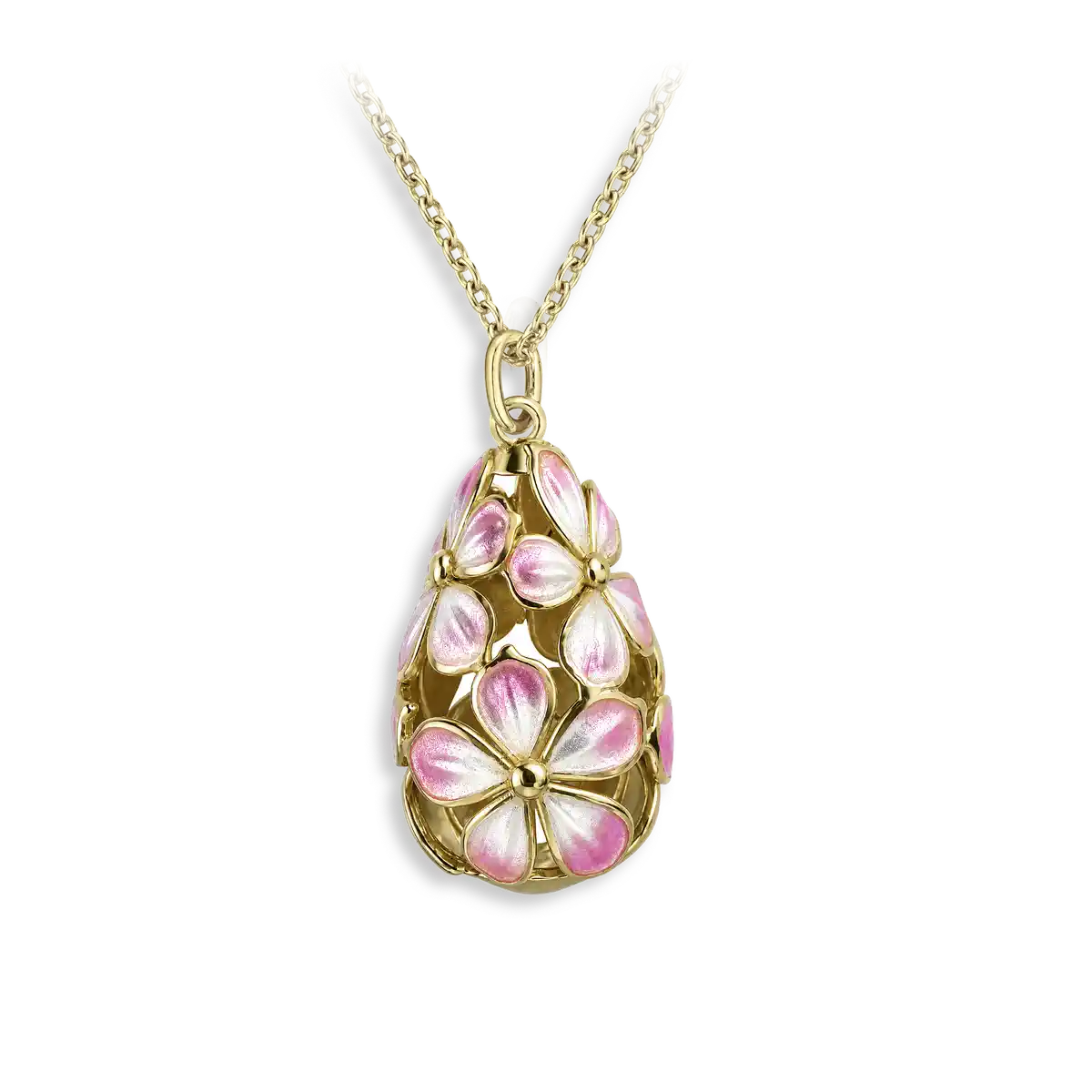 Gold Plated Sterling Silver. 20mm Beyond Blossom -White & Pink Teardrop Flower Necklace