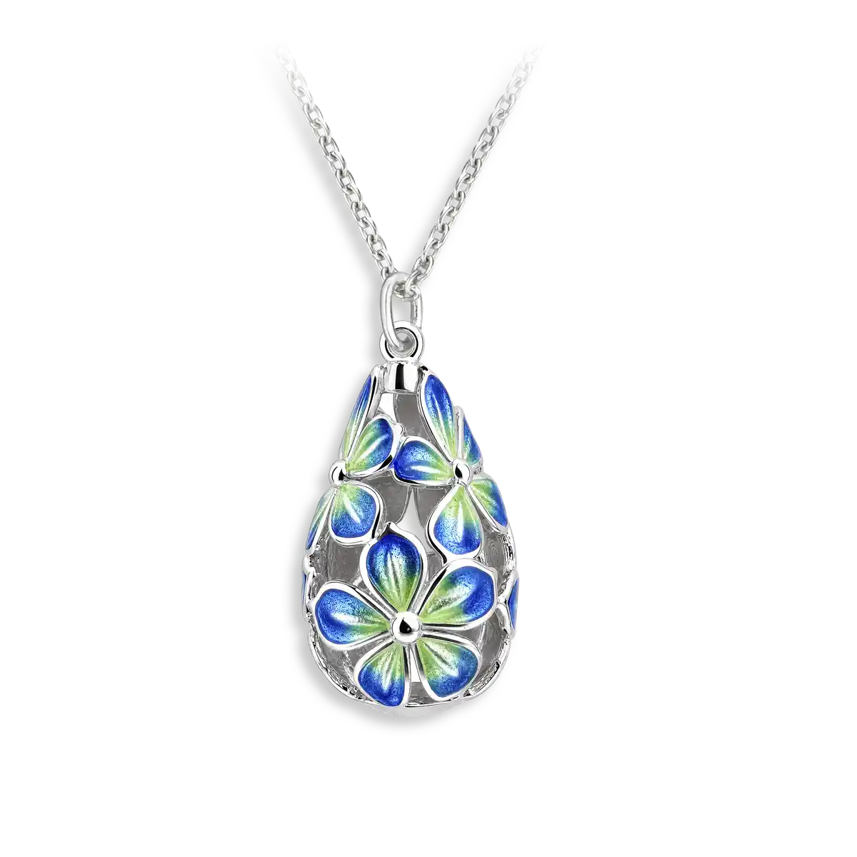 20mm Beyond Blossom -Blue Teardrop Flower Necklace.Sterling Silver