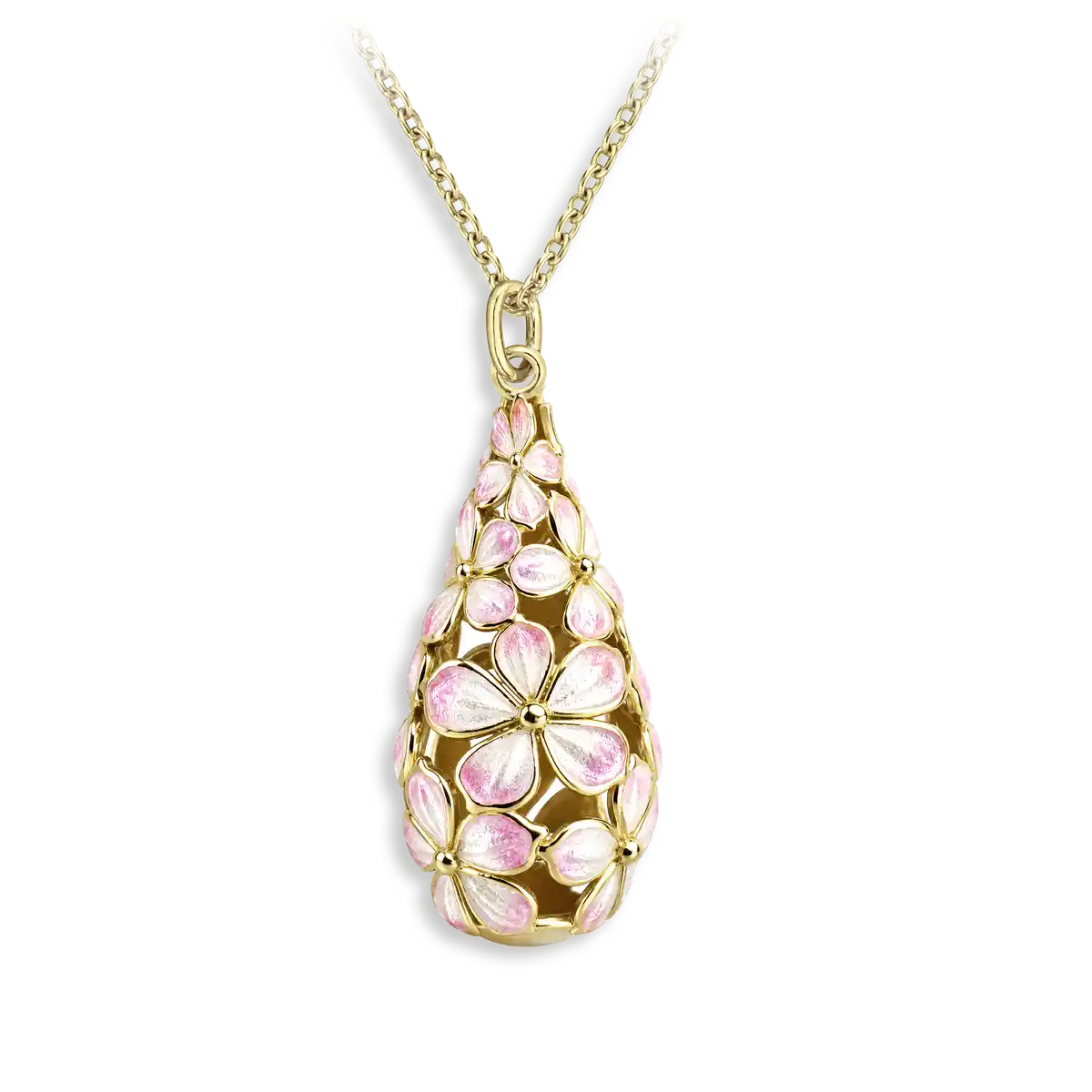 Gold Plated Sterling Silver. 25mm Beyond Blossom -White & Pink Teardrop Flower Necklace