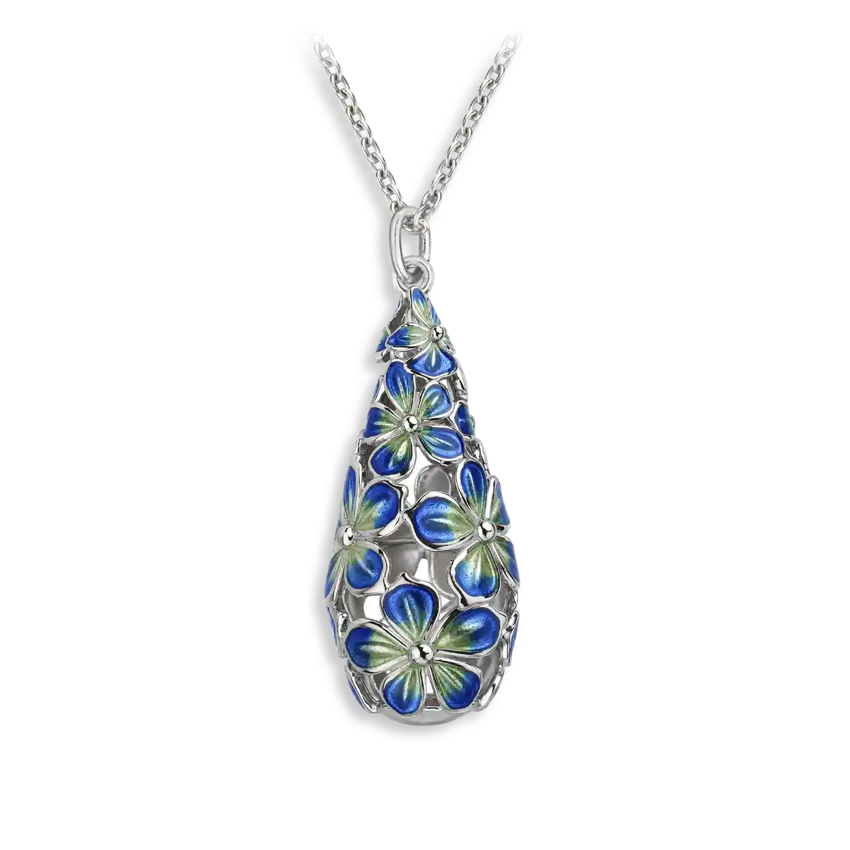 25mm Beyond Blossom -Blue Teardrop Flower Necklace.Sterling Silver