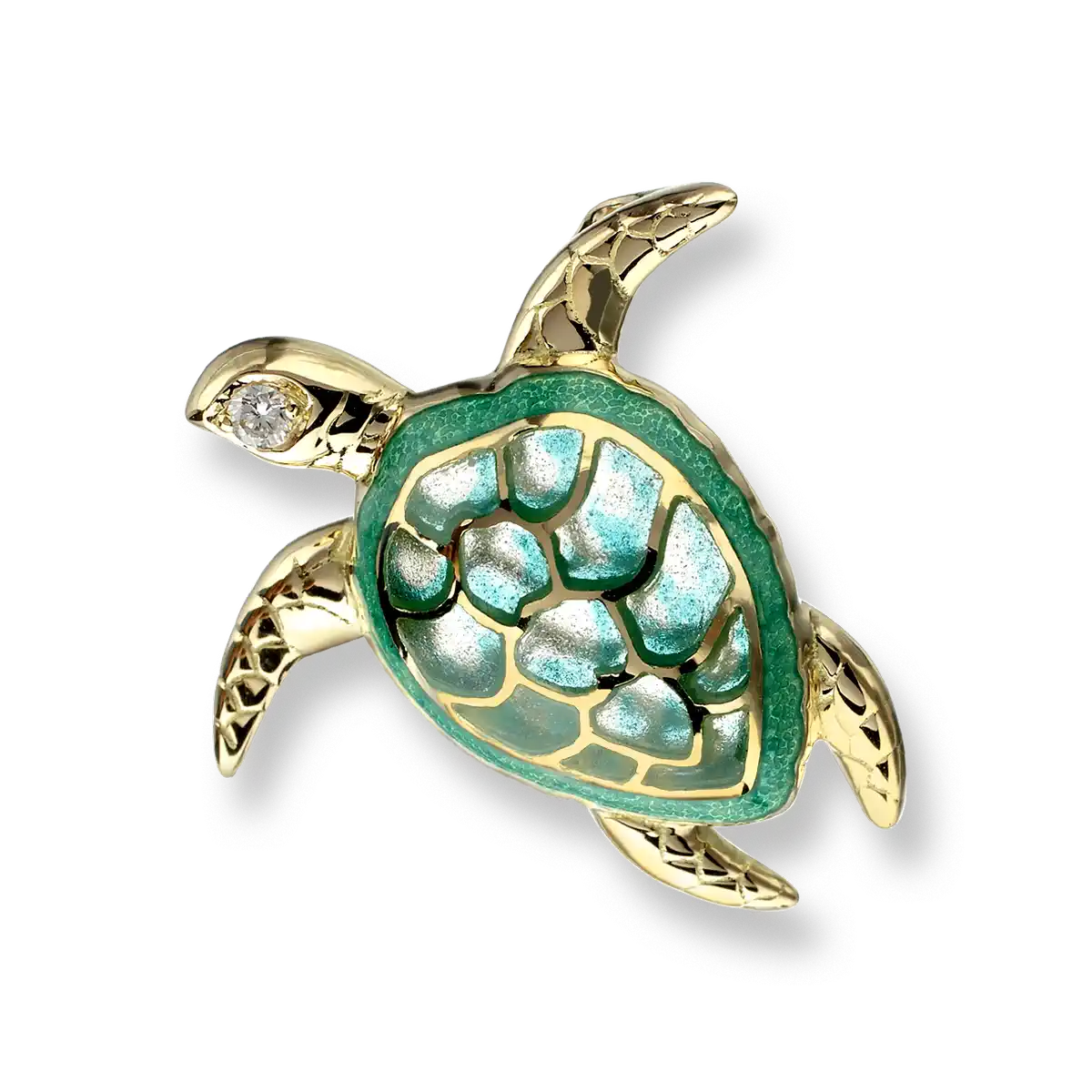 Green Plique-a-Jour Turtle Pendant. 18K -Diamond  